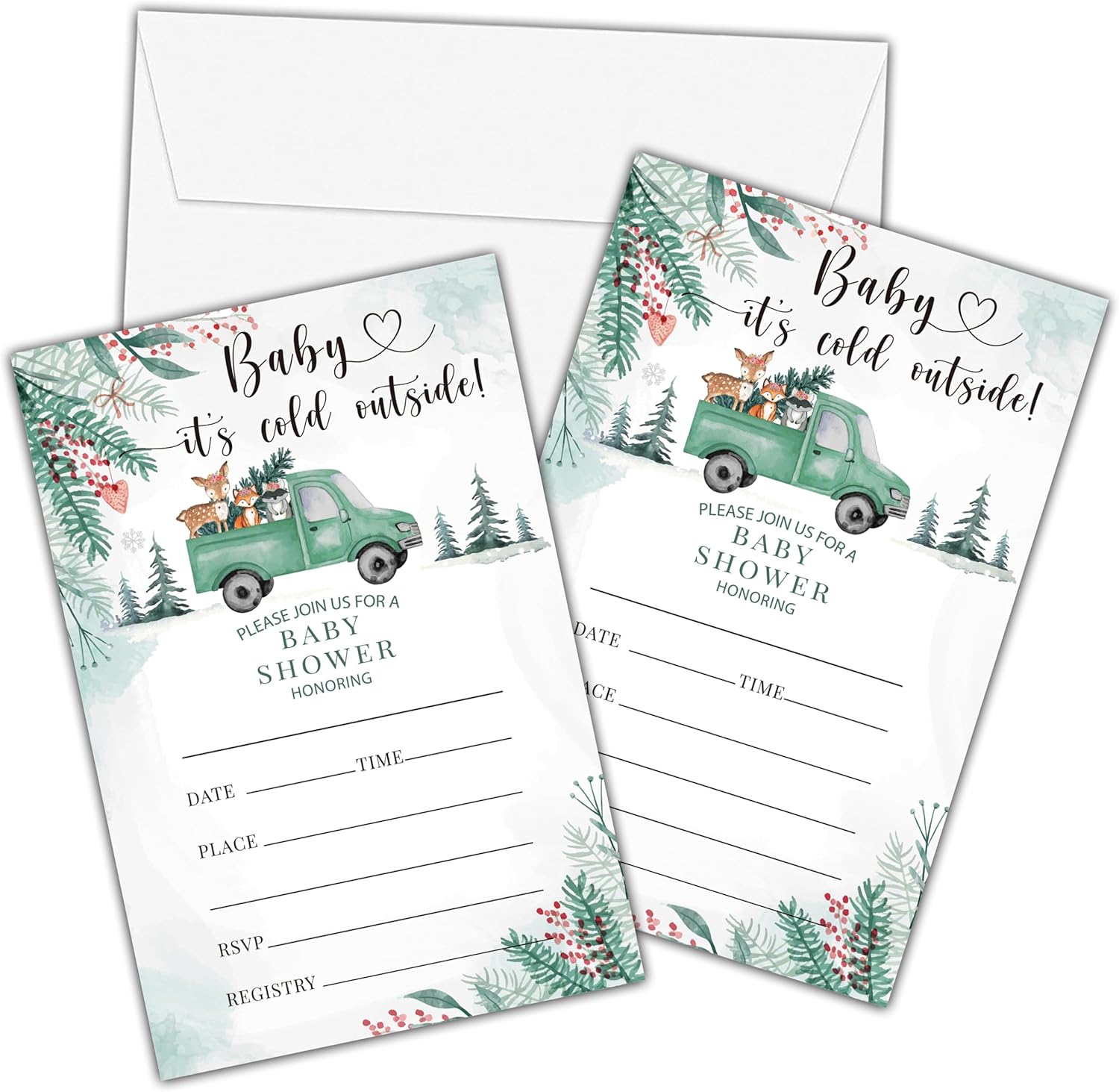 Winter Wonderland Baby Shower Invites with Envelopes