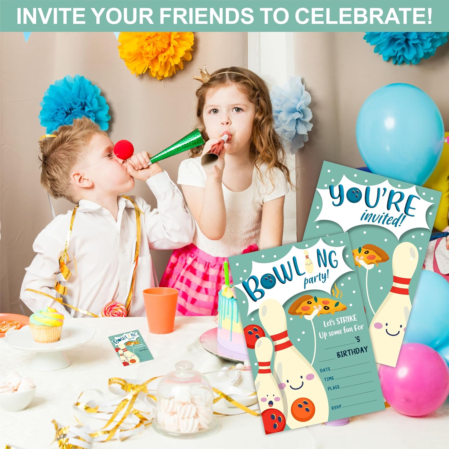 Bowling Party Birthday Invites 20 Cards With Envelopes Double-Sided Style Fun Festive