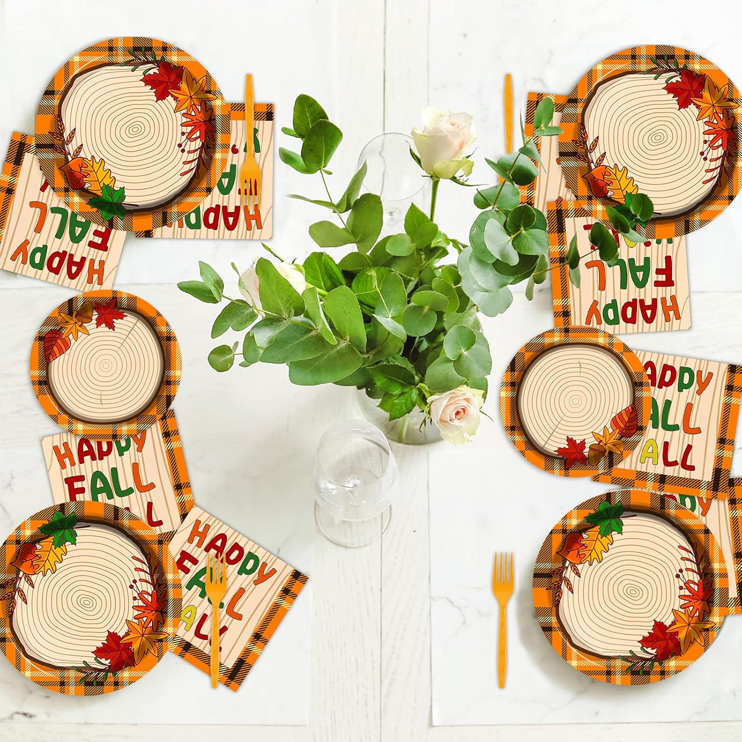 Chiazllta 96 Pcs Fall Tableware Set for Thanksgiving Party