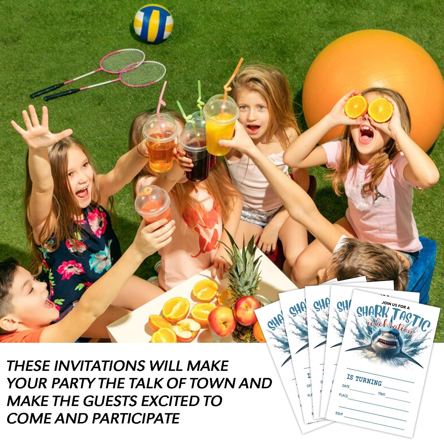 20 Shark Birthday Invitations with Envelopes