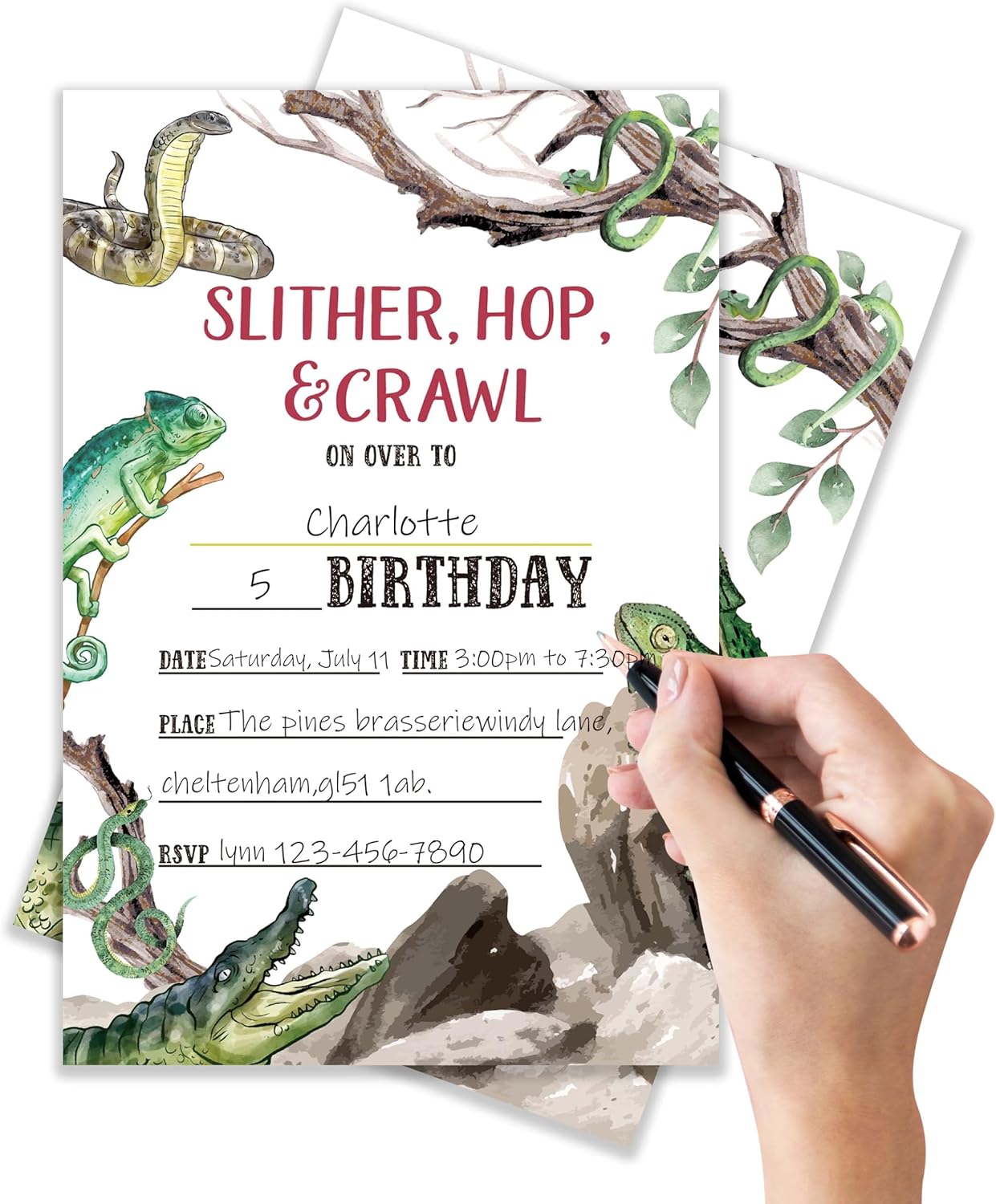 Reptile Birthday Invitations with Envelopes Pack of 20