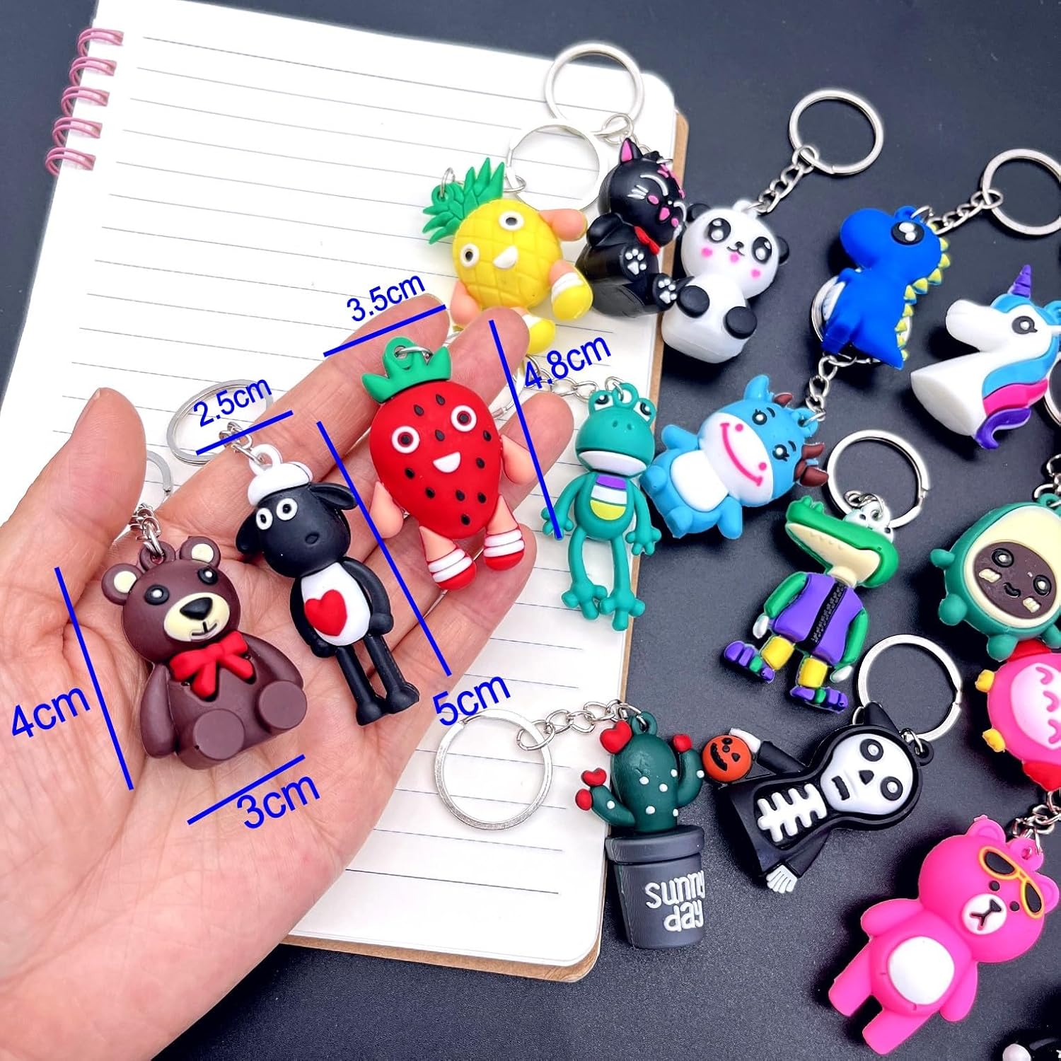 JZK 20pcs 3D Animal Keychain Set for Kids
