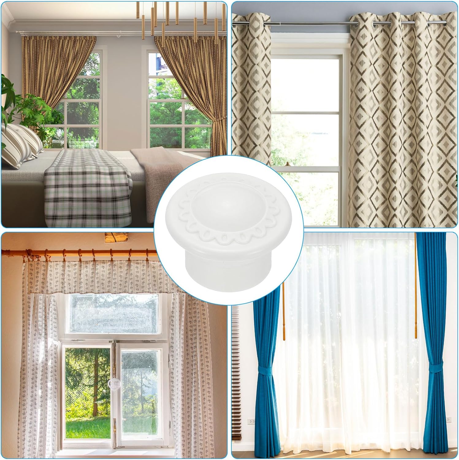 Uxcell Curtain Rod Ends 4Pcs Plastic Finial Cap for 26-28mm Rods