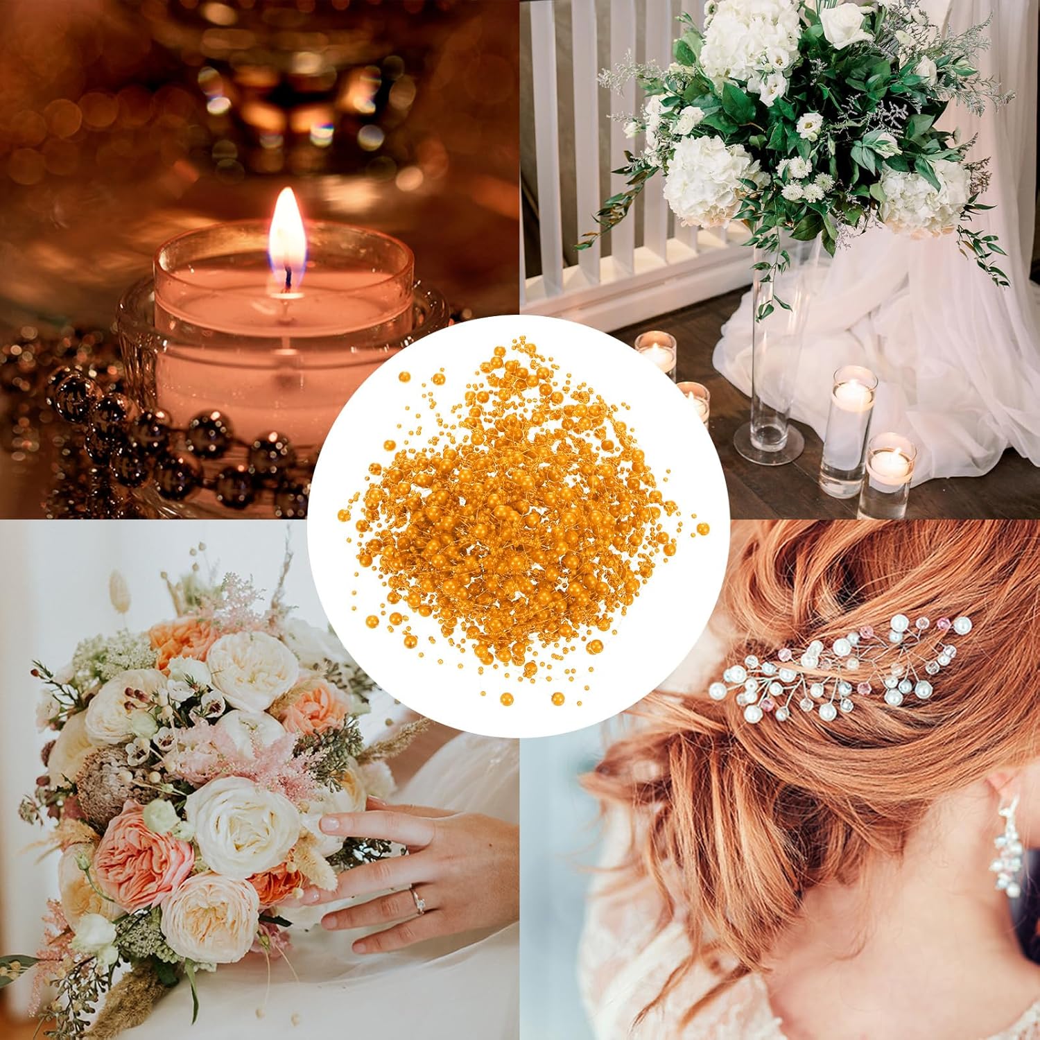 Uxcell 30pcs Artificial Pearl String for Floating Candle Orange