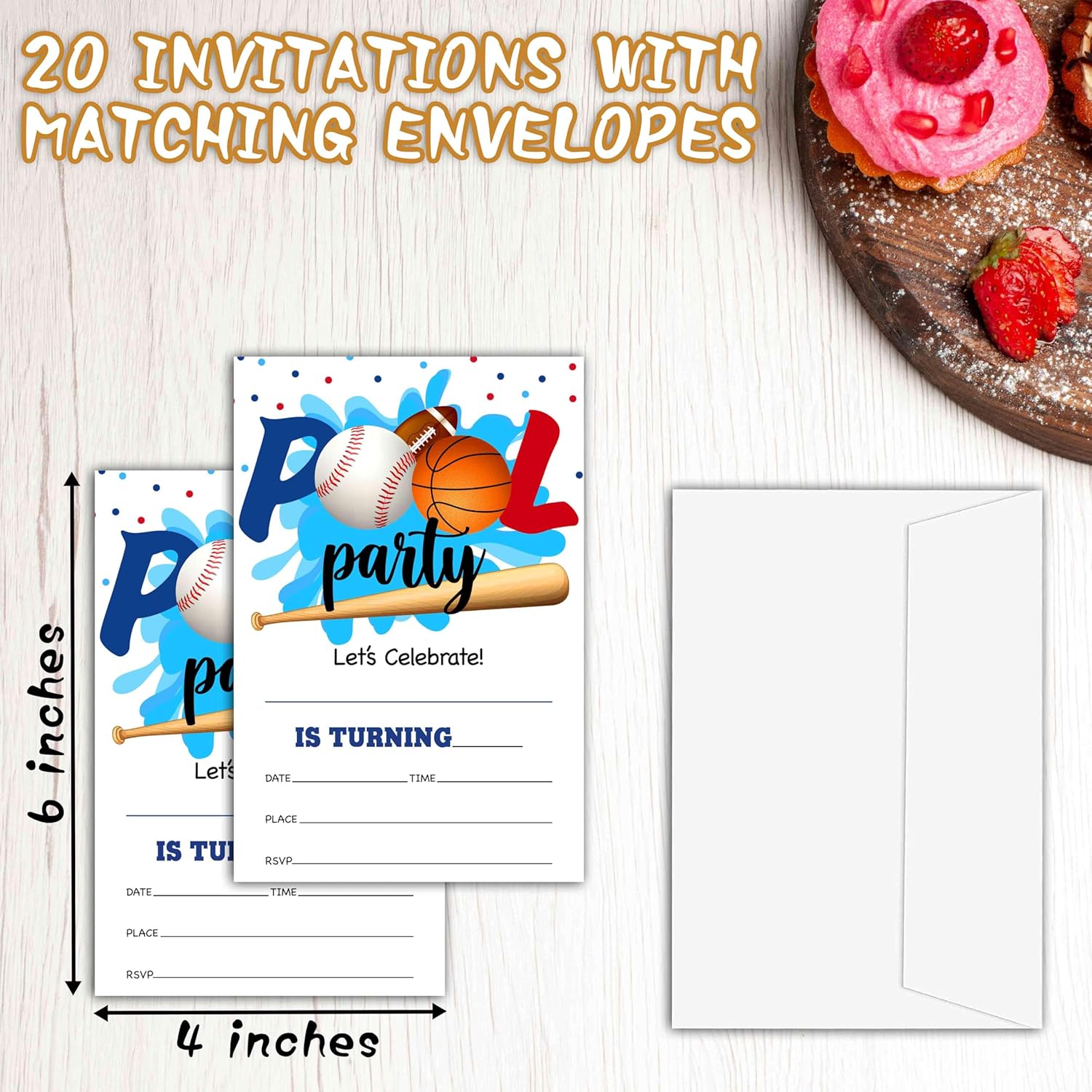 Pool Party Birthday Invitations with Envelopes A04