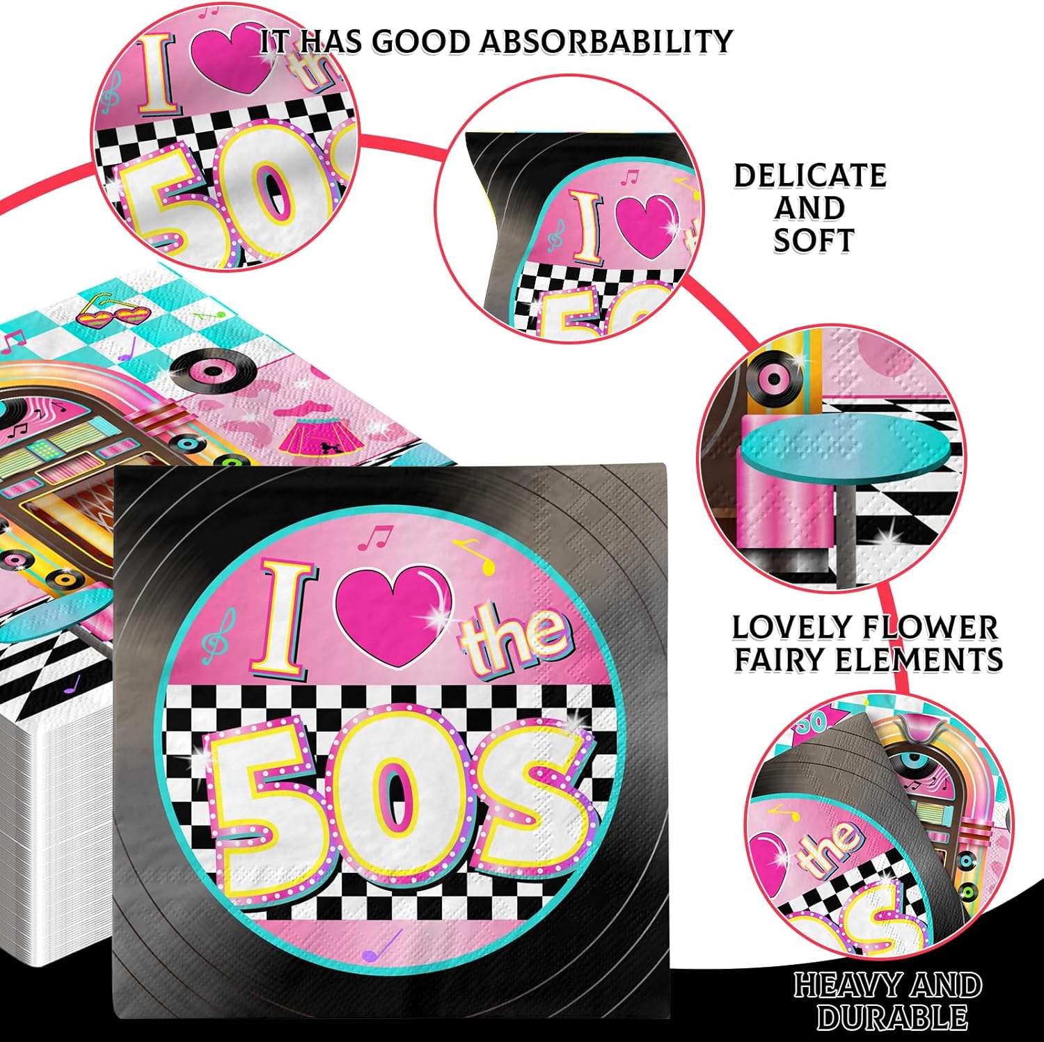 1950s Rock Napkins Set 40pcs for Birthday Party