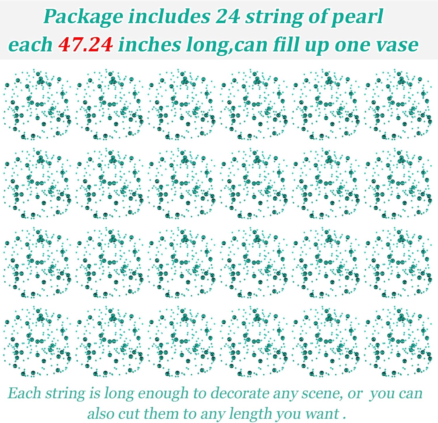 Tondiamo 24 Pcs Clear Green Artificial Pearl Garland String Decorations