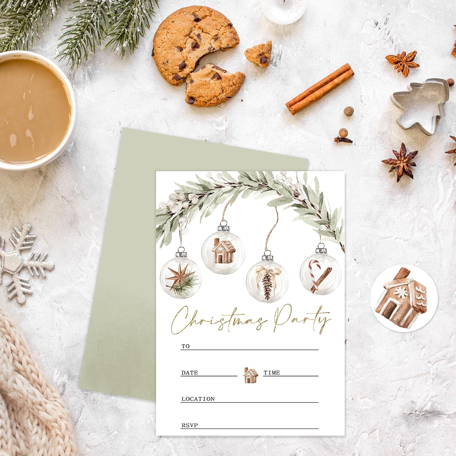 Whaline 25 Piece Christmas Invitation Set with Envelopes and Stickers