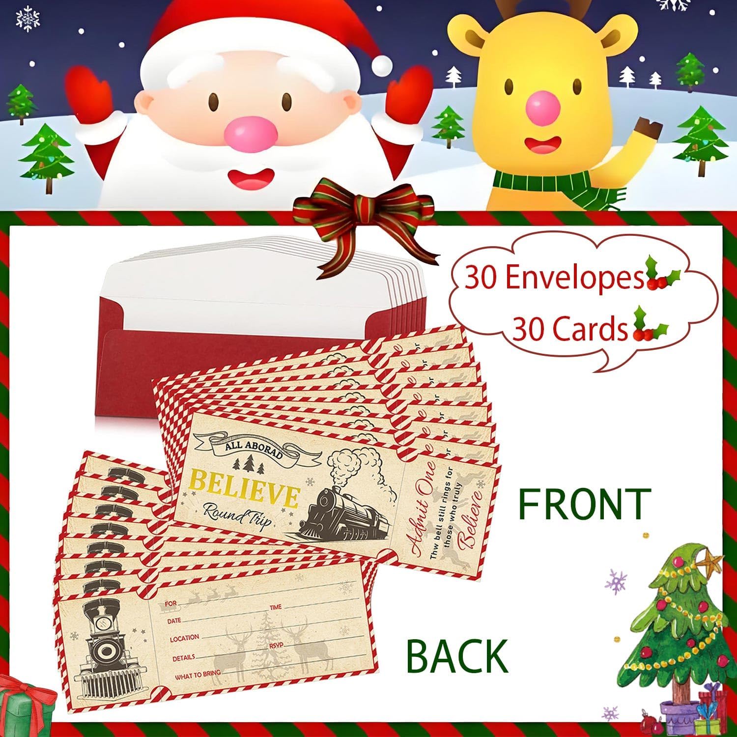 Well Tile 30 Set Christmas Ticket Invitations with Envelopes 3x8 Inch