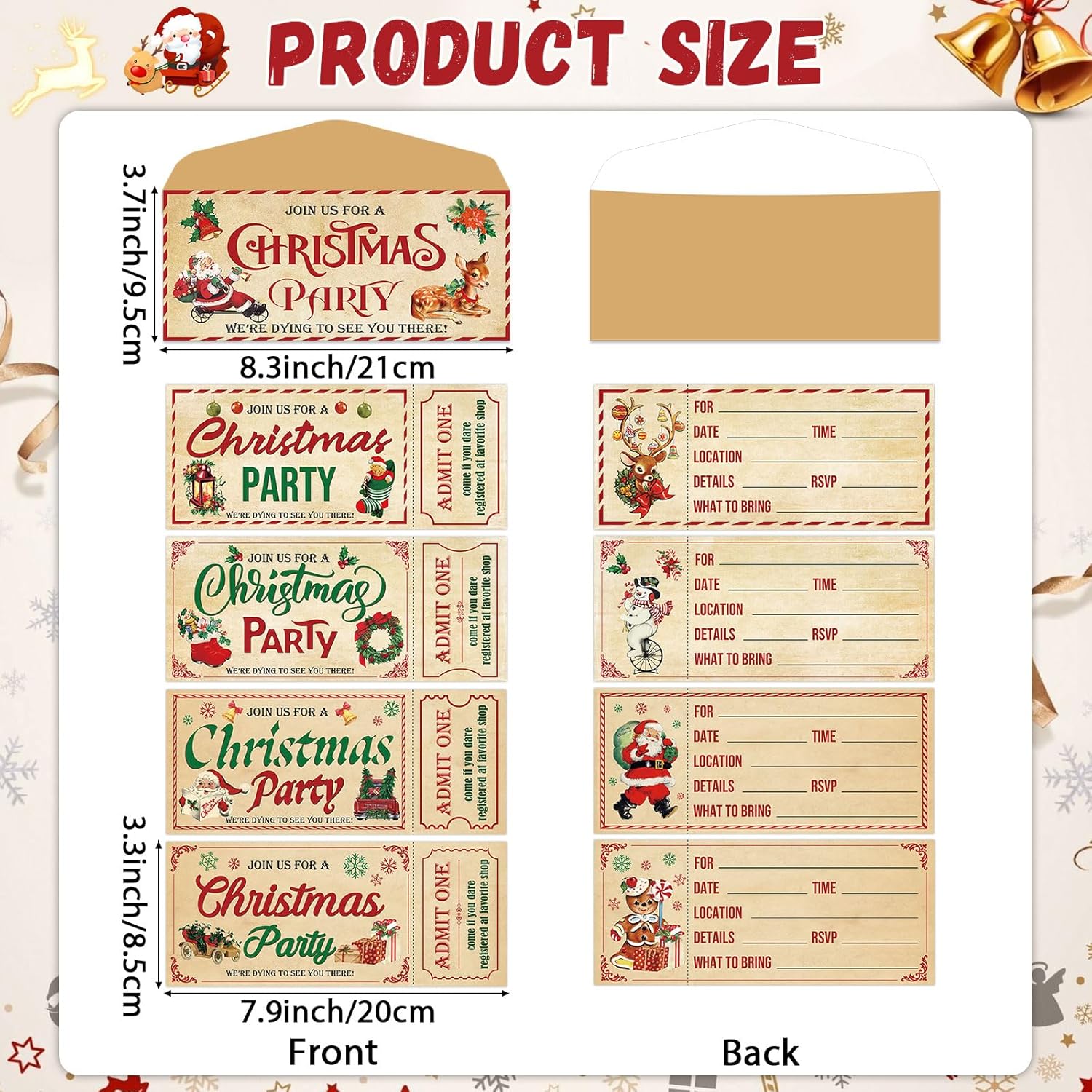 80PCS Christmas Party Invites with Envelopes and Adhesive