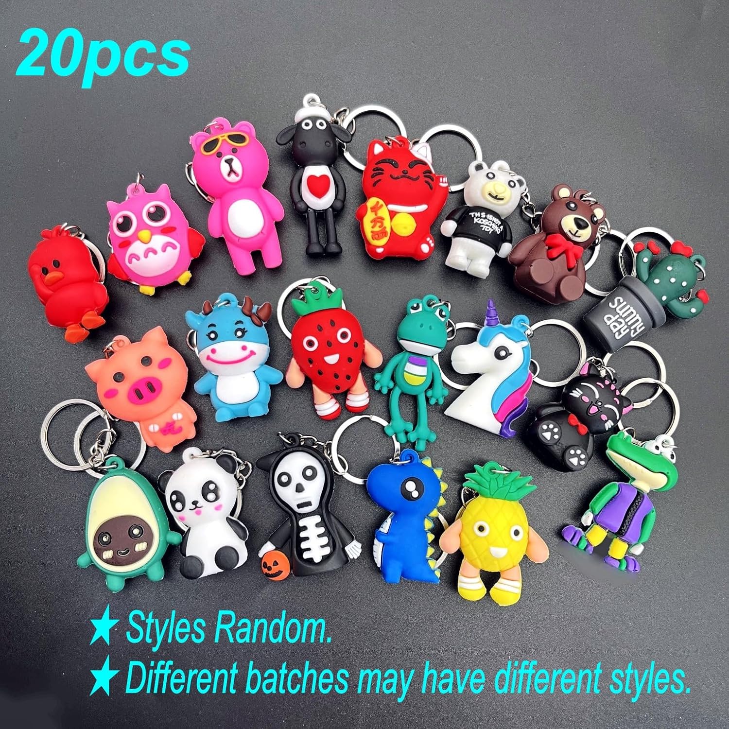 JZK 20pcs 3D Animal Keychain Set for Kids