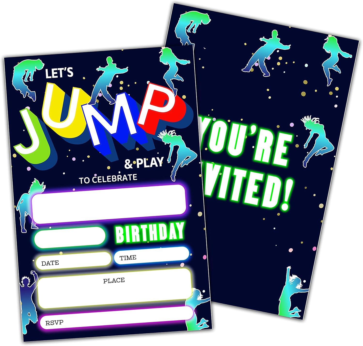 NYCTUG Lets Jump Birthday Invitations Double-Sided Trampoline Party Cards for Kids