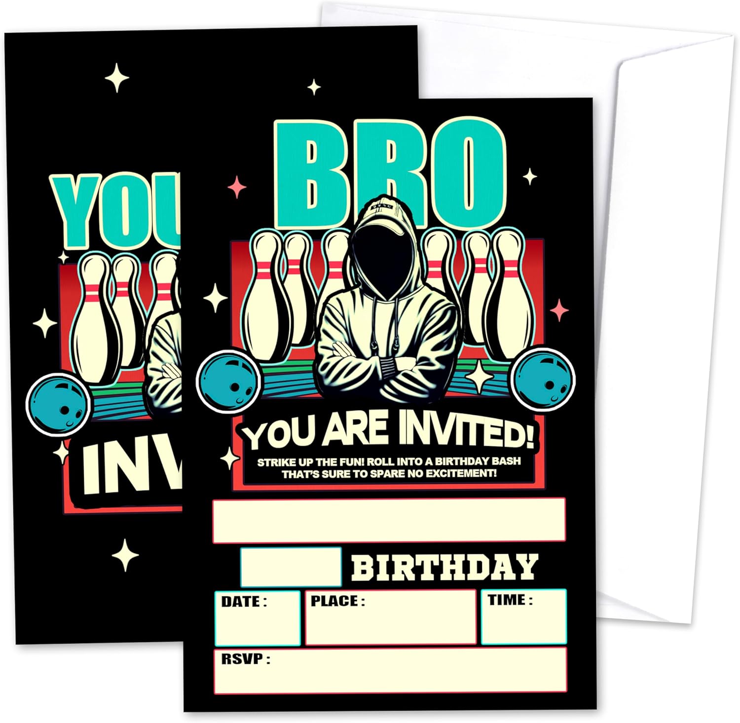 Glow Neon Bowling Birthday Invites Set of 20