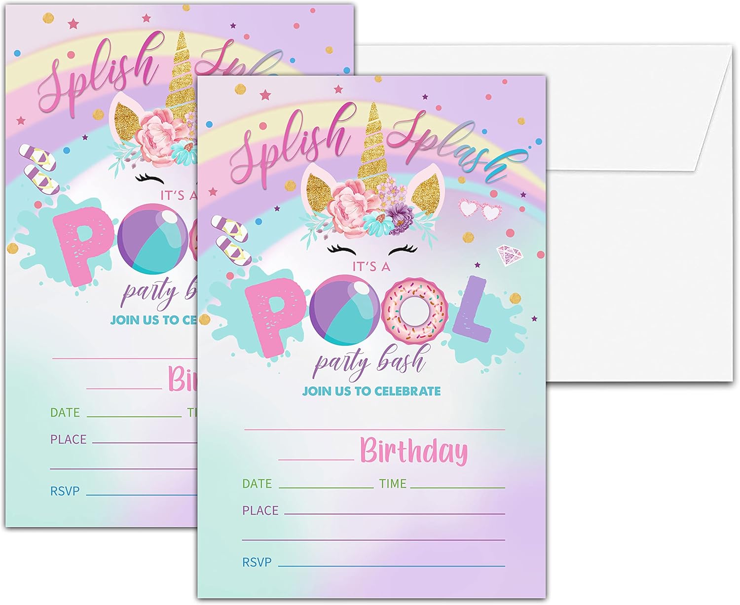 Unicorn Birthday Party Invitations 20 Cards Envelopes