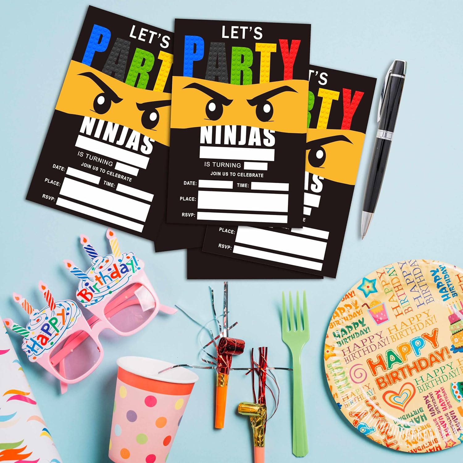 4 x 6 Ninja Birthday Invites With Envelopes - 25 Sets