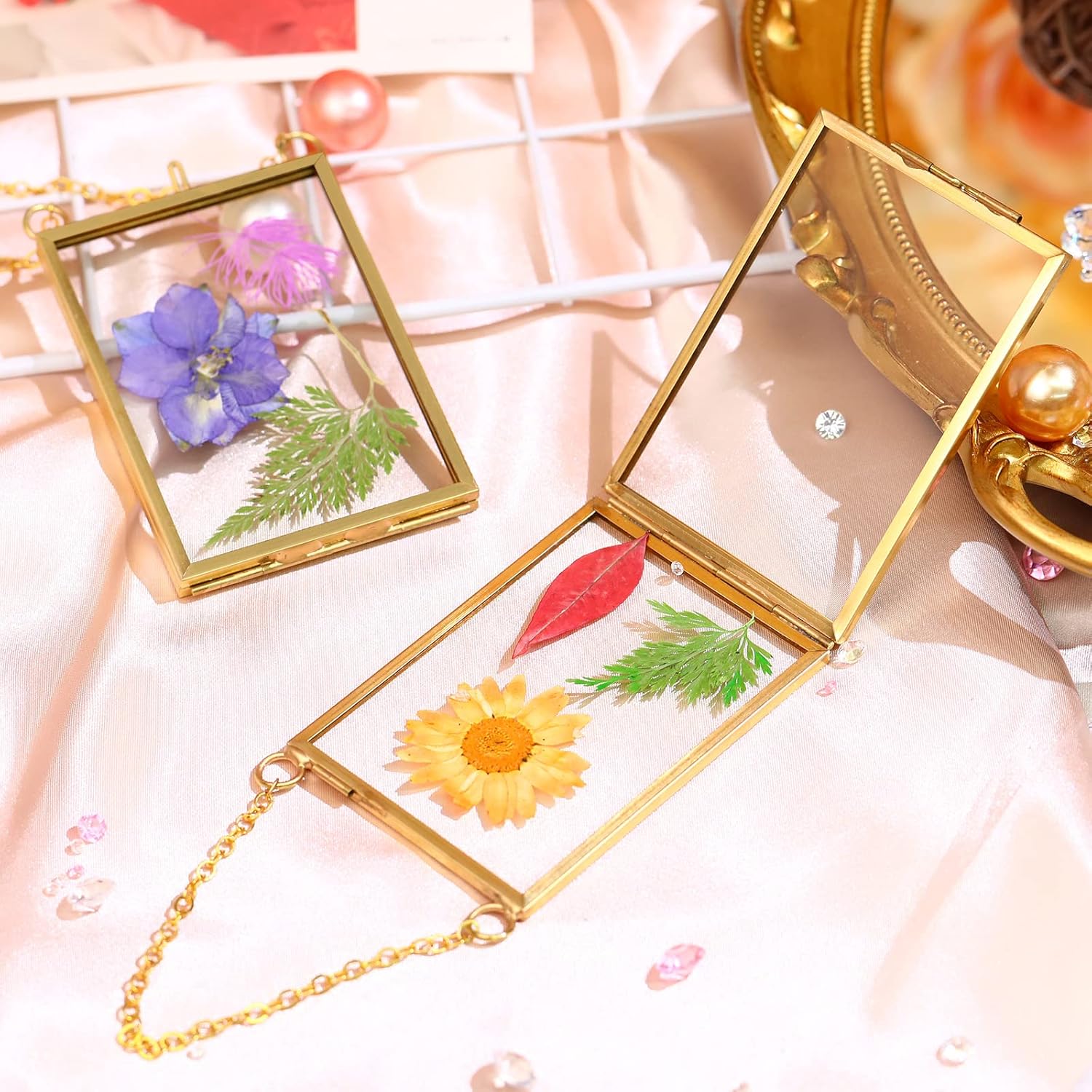 Landhoow 8 Pcs Gold Floating Picture Frame for Dried Flowers