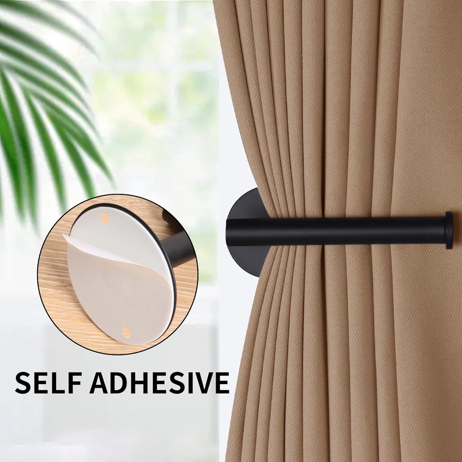 4 Pack Curtain Holdbacks Black Self-Adhesive or Screw Curtain Tiebacks