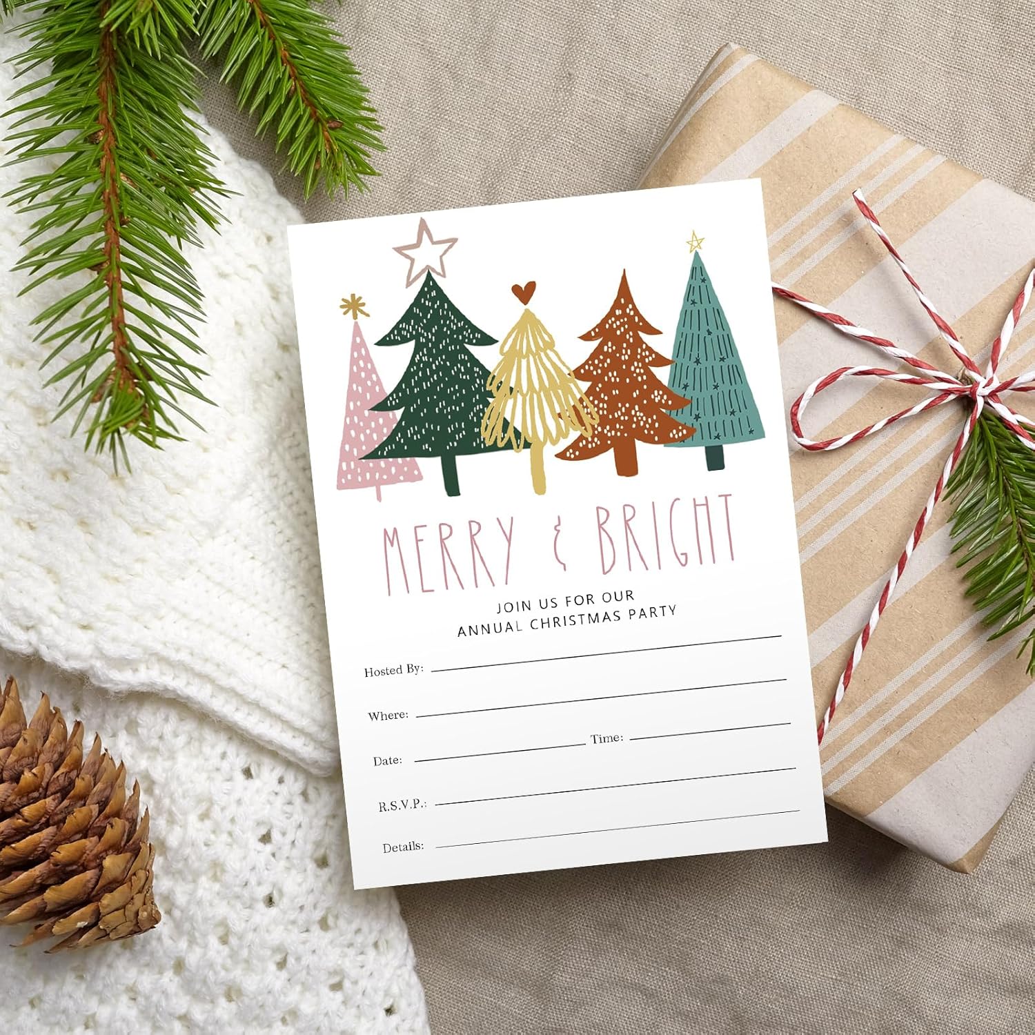 Whaline 25 Pack Boho Christmas Invitations with Envelopes and Stickers