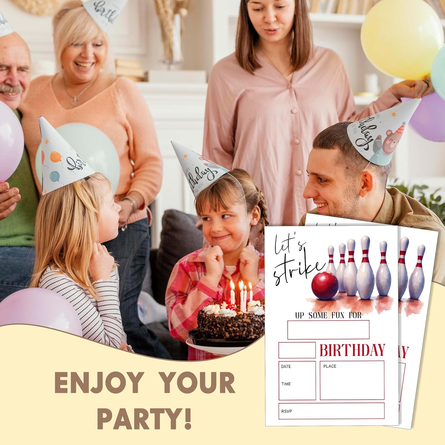 Eronm Bowling Birthday Invites 20 Pack with Envelopes