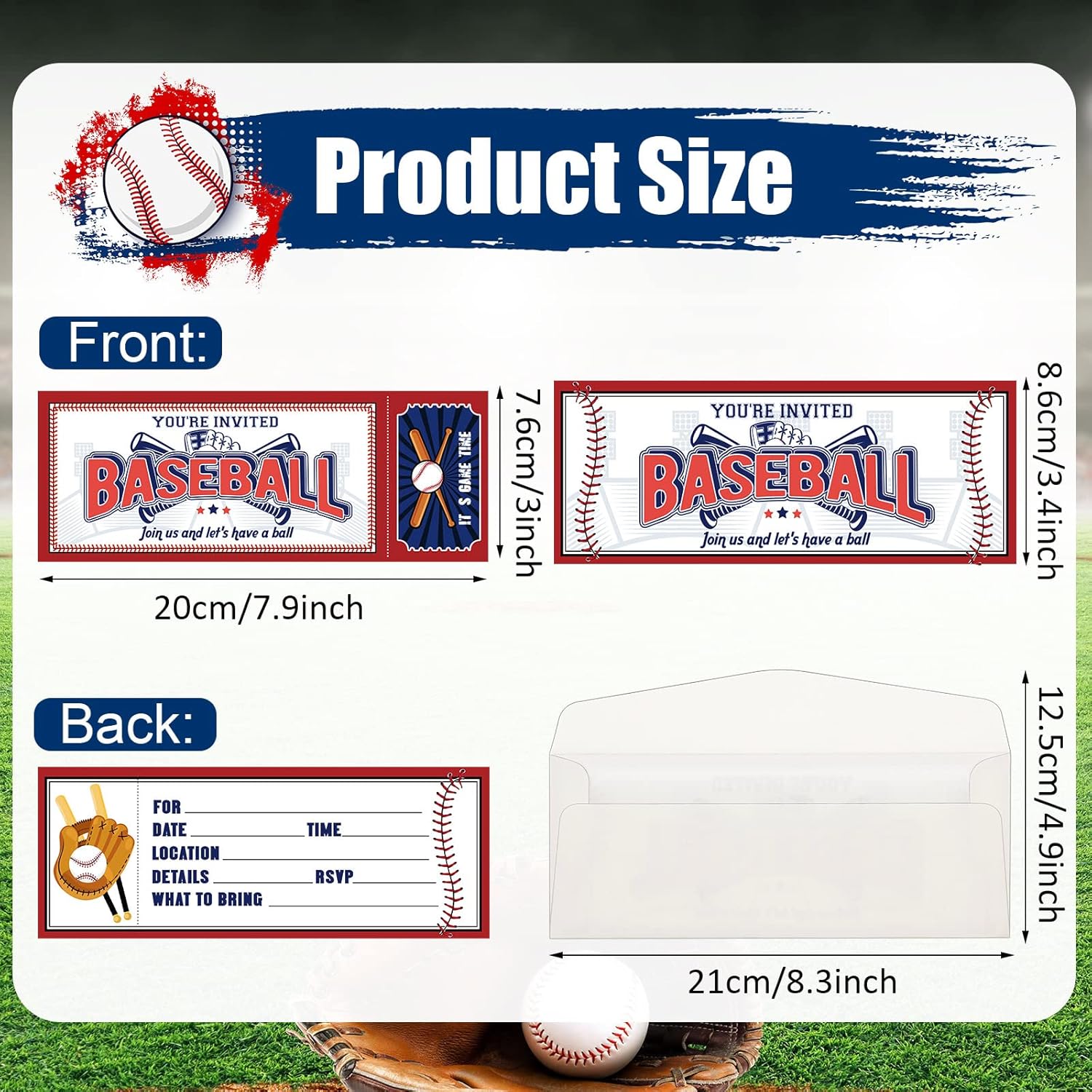 Woanger Baseball Party Invites 50 Pcs with Envelopes