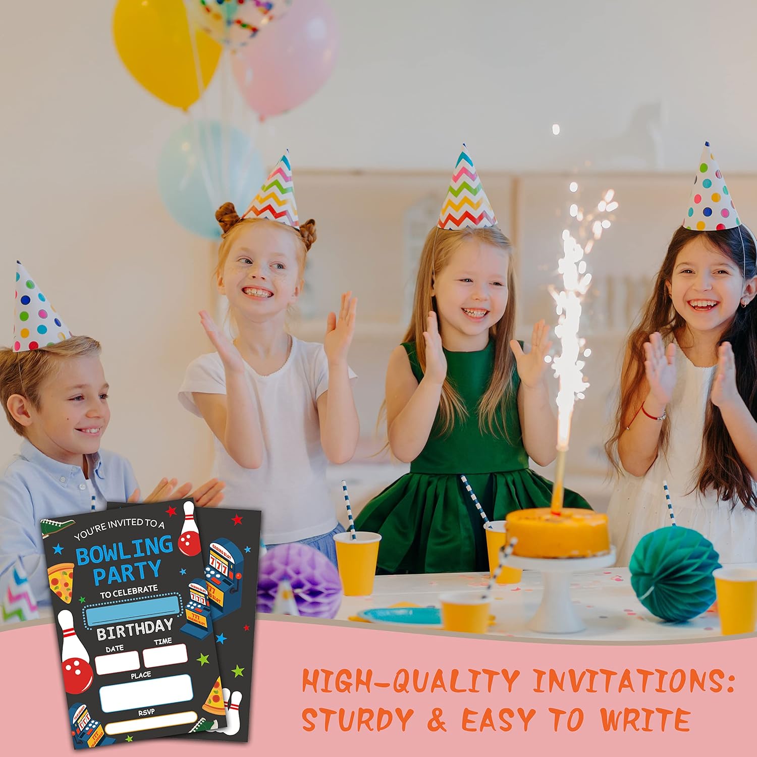 Bowling Theme Birthday Invites with Envelopes 20-Pack