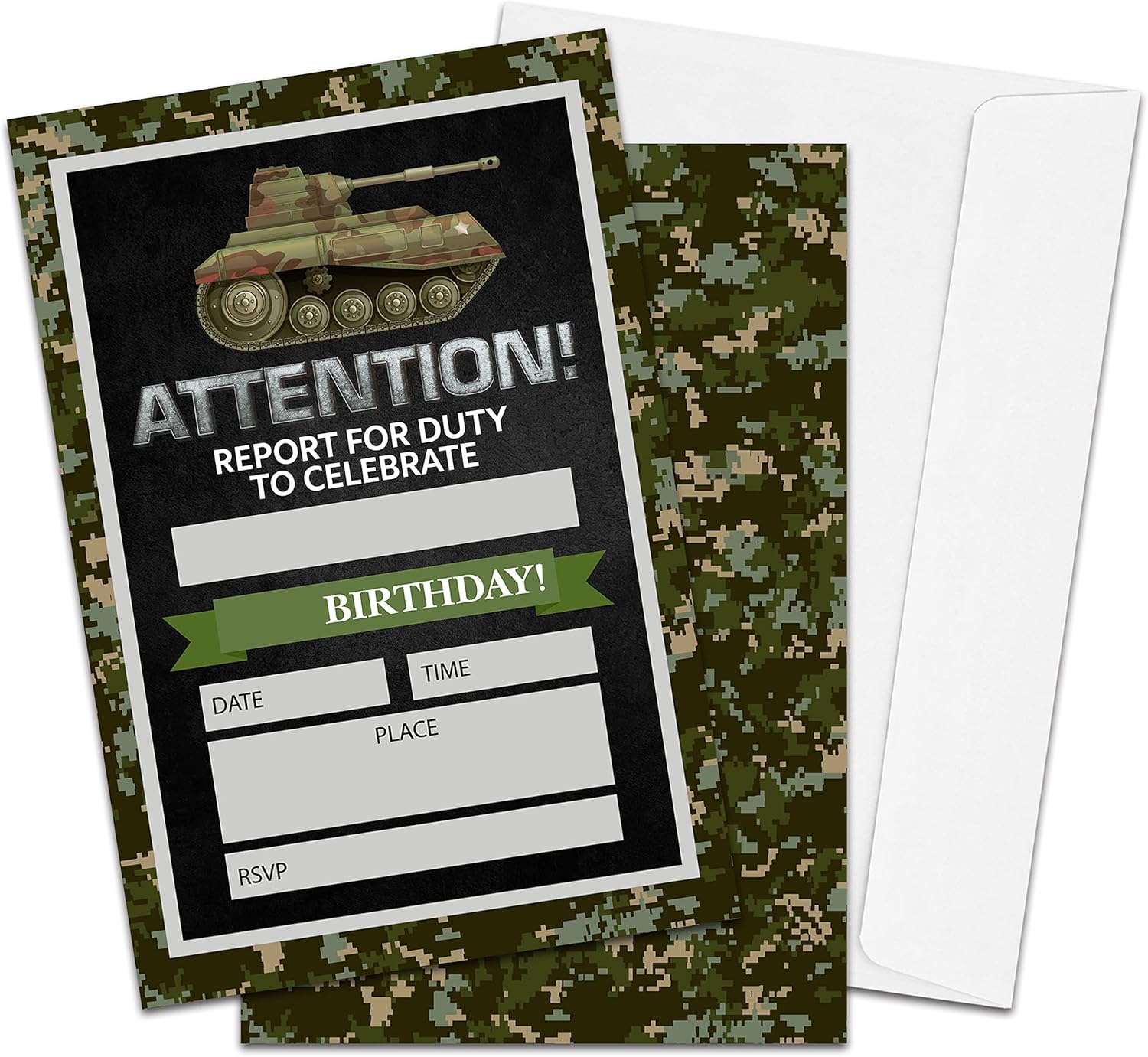 Camo Army Theme Birthday Invitations Set