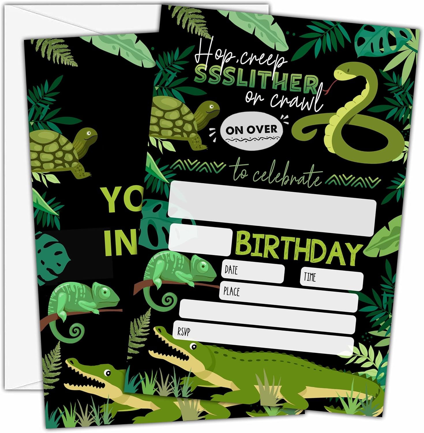 Reptile Birthday Invitations with Envelopes 25 Count