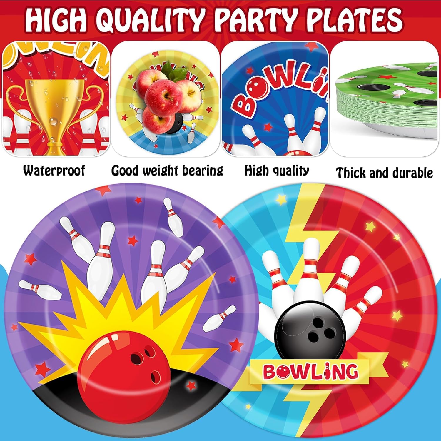 60Pcs Bowling-Themed 7 Inch Paper Plates for Party