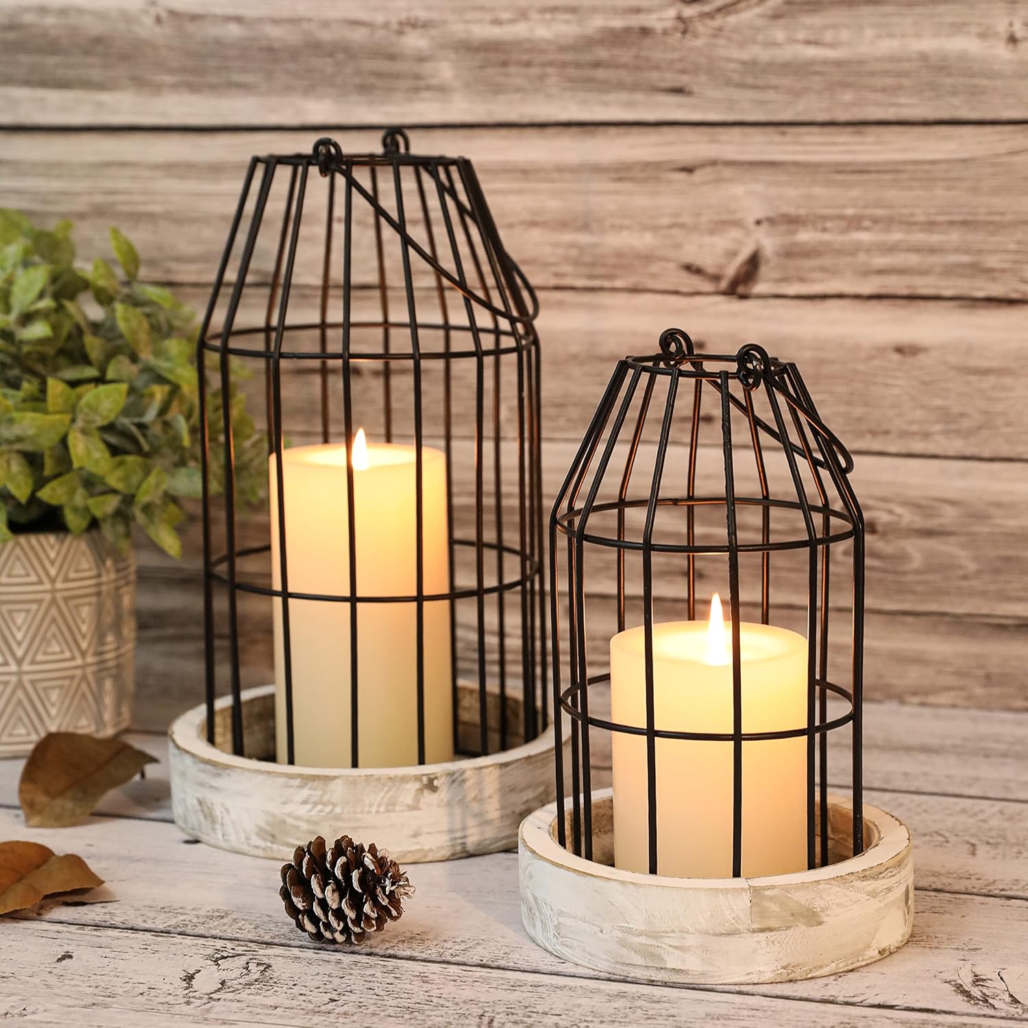 Rustic Farmhouse Candle Lantern Set of 2