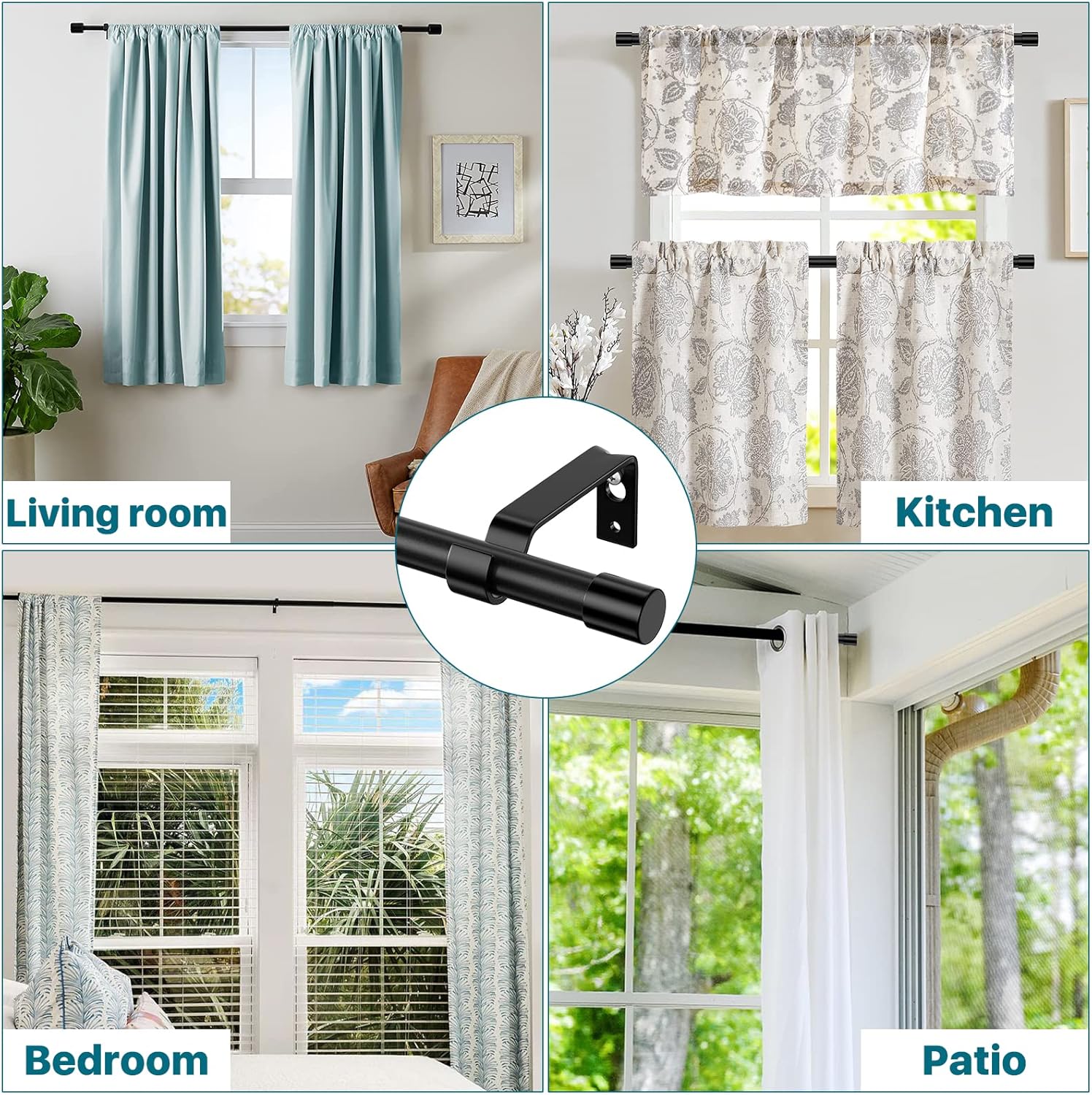 Black Curtain Rod 2 Pack 28-48 Inch Adjustable Metal Rod Set
