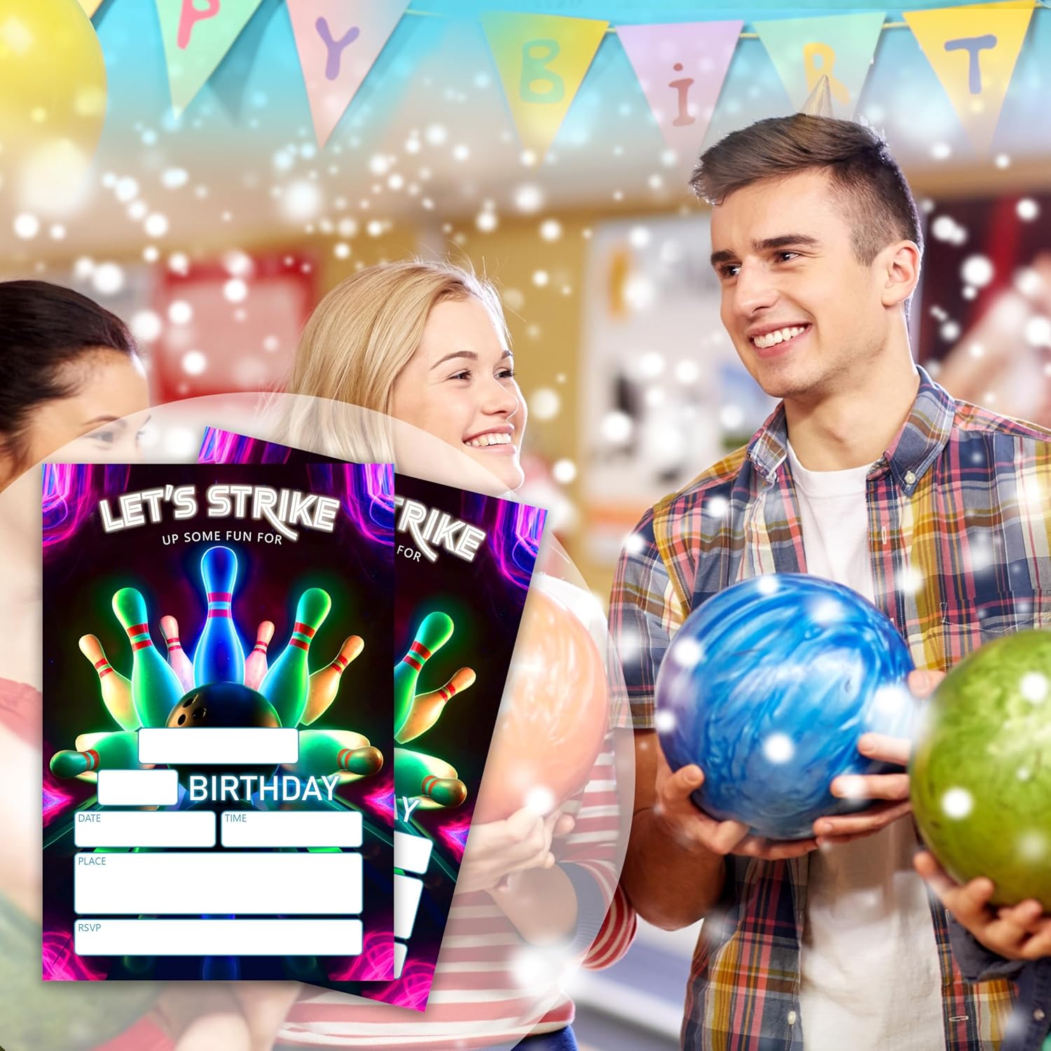 Bowling Birthday Party Invitations 20 Cards 4x6 with Envelopes