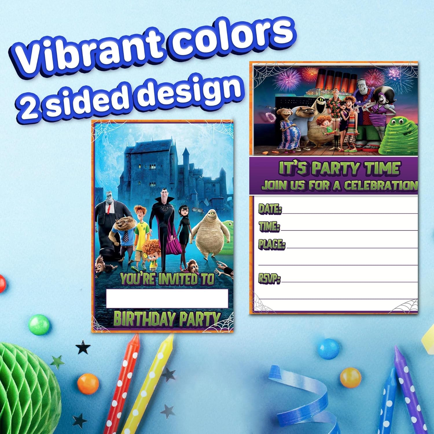 Set of 20 Hotel Monsters Birthday Invites with Envelopes