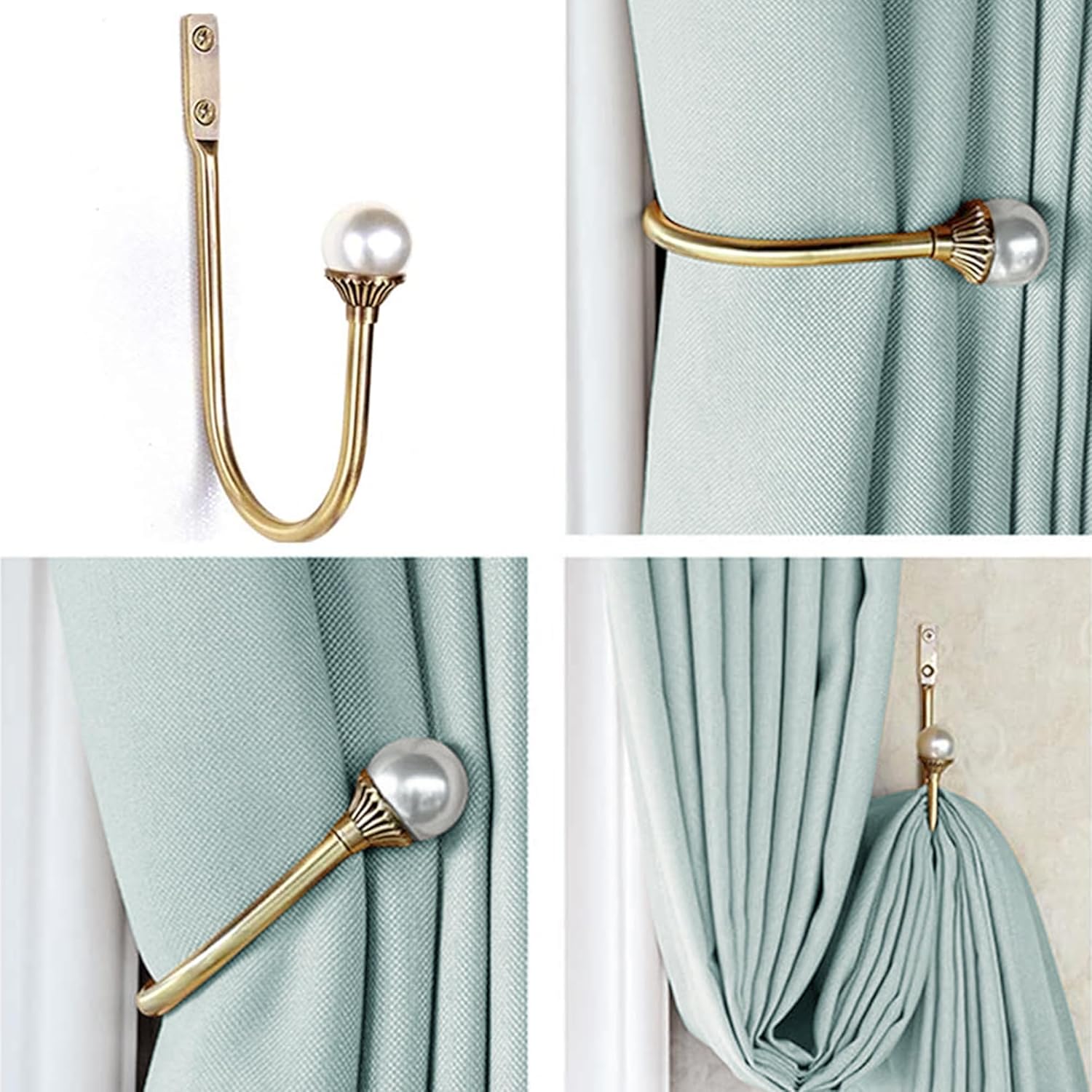 Gold Plastic Pearl U-Shaped Curtain Holdbacks Pack of 2