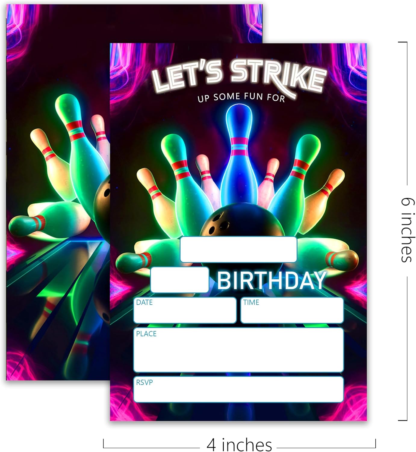 Bowling Birthday Party Invitations 20 Cards 4x6 with Envelopes
