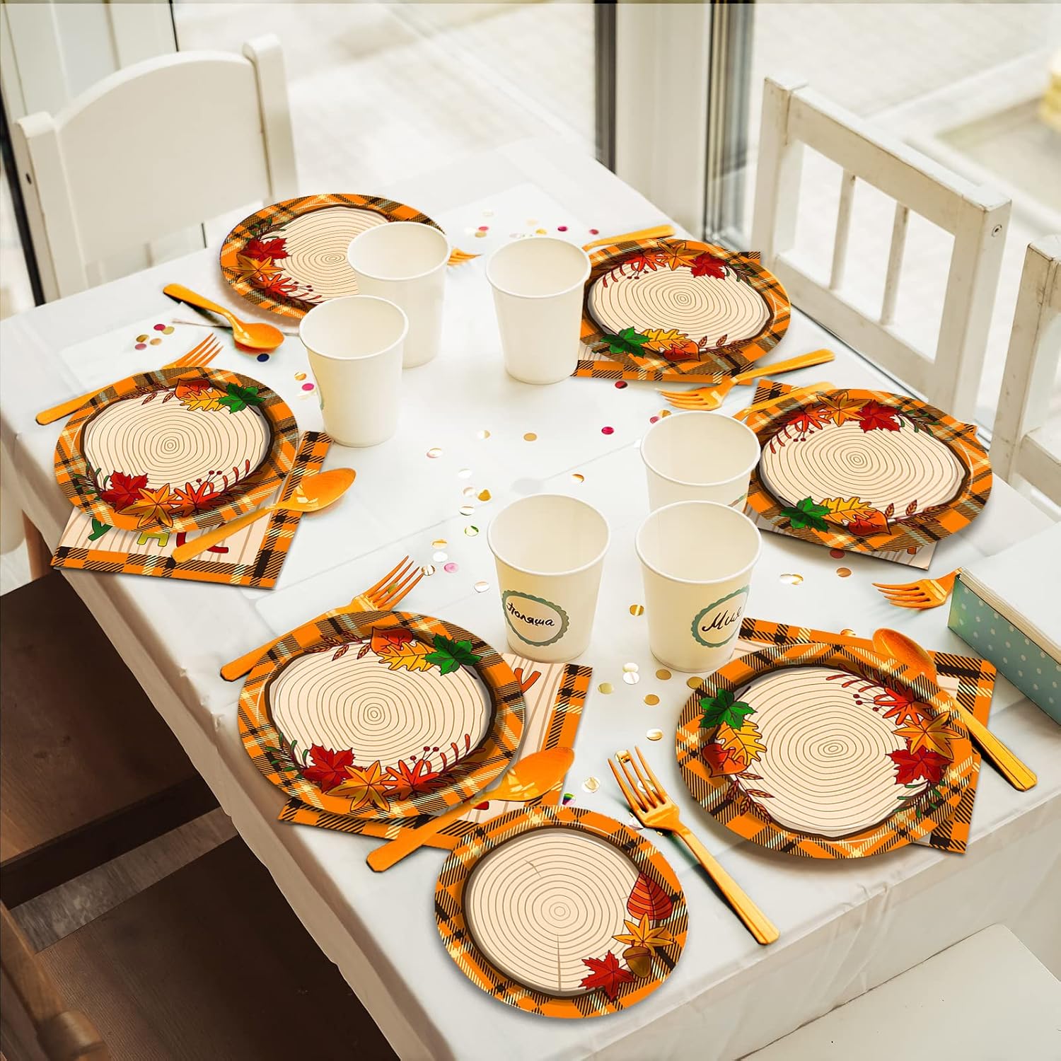 Chiazllta 96 Pcs Fall Tableware Set for Thanksgiving Party