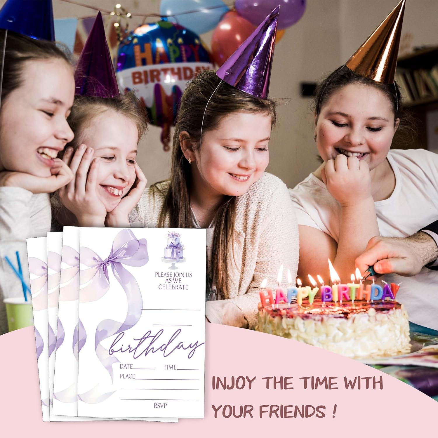 Eronm Purple Bow Birthday Invitations 20 Pack