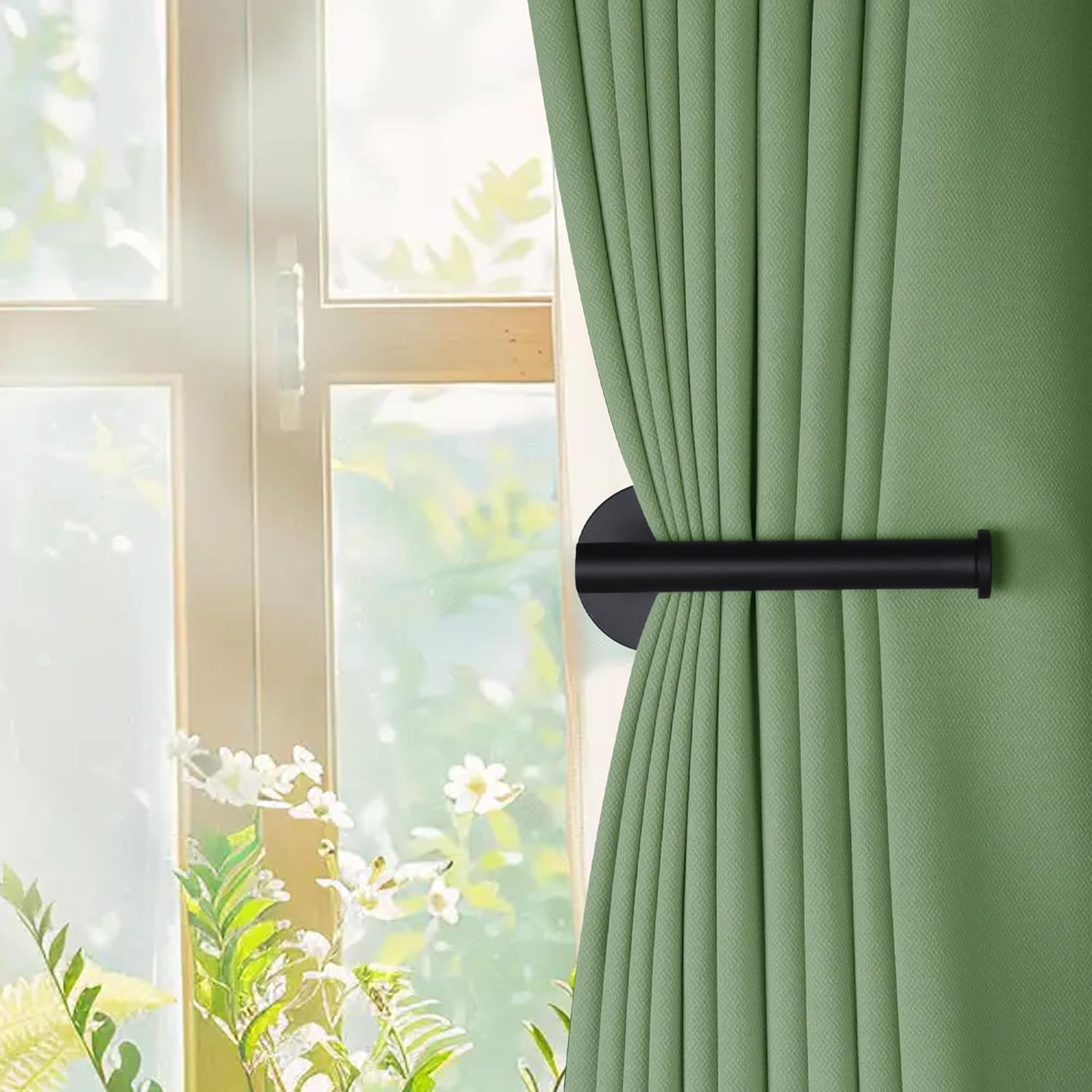 4 Pack Curtain Holdbacks Black Self-Adhesive or Screw Curtain Tiebacks
