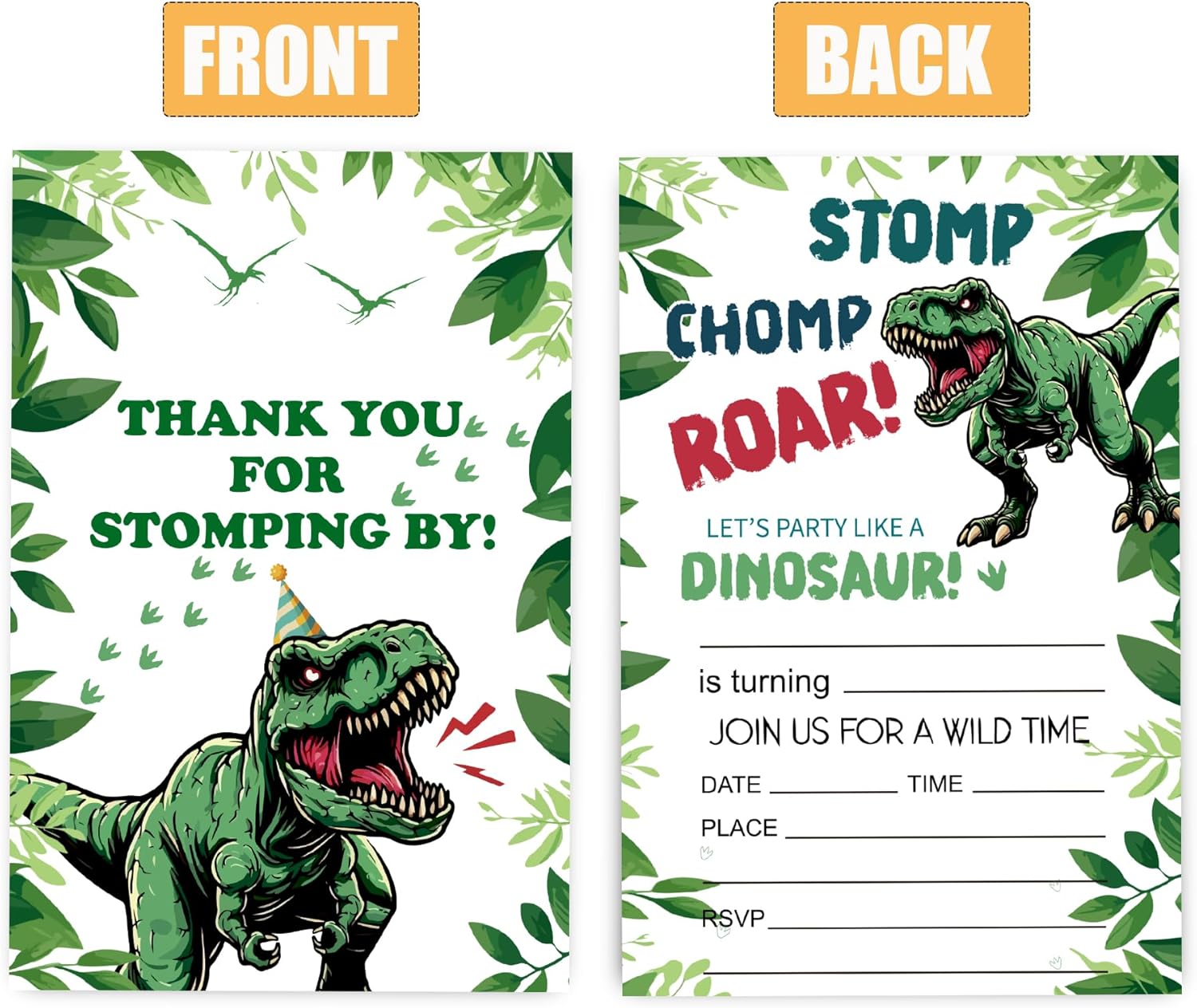 VIVORA Dinosaur Party Invitation Cards Set of 30