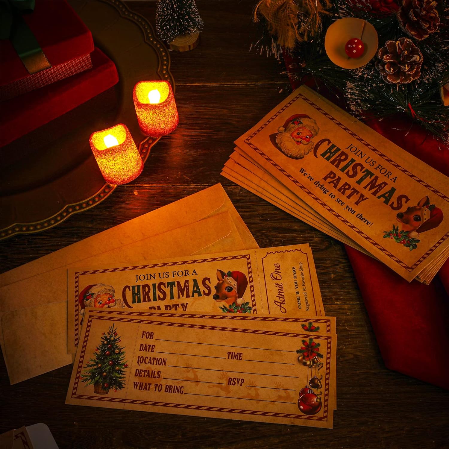Woanger 50 Pcs Christmas Invitations with Envelopes Set