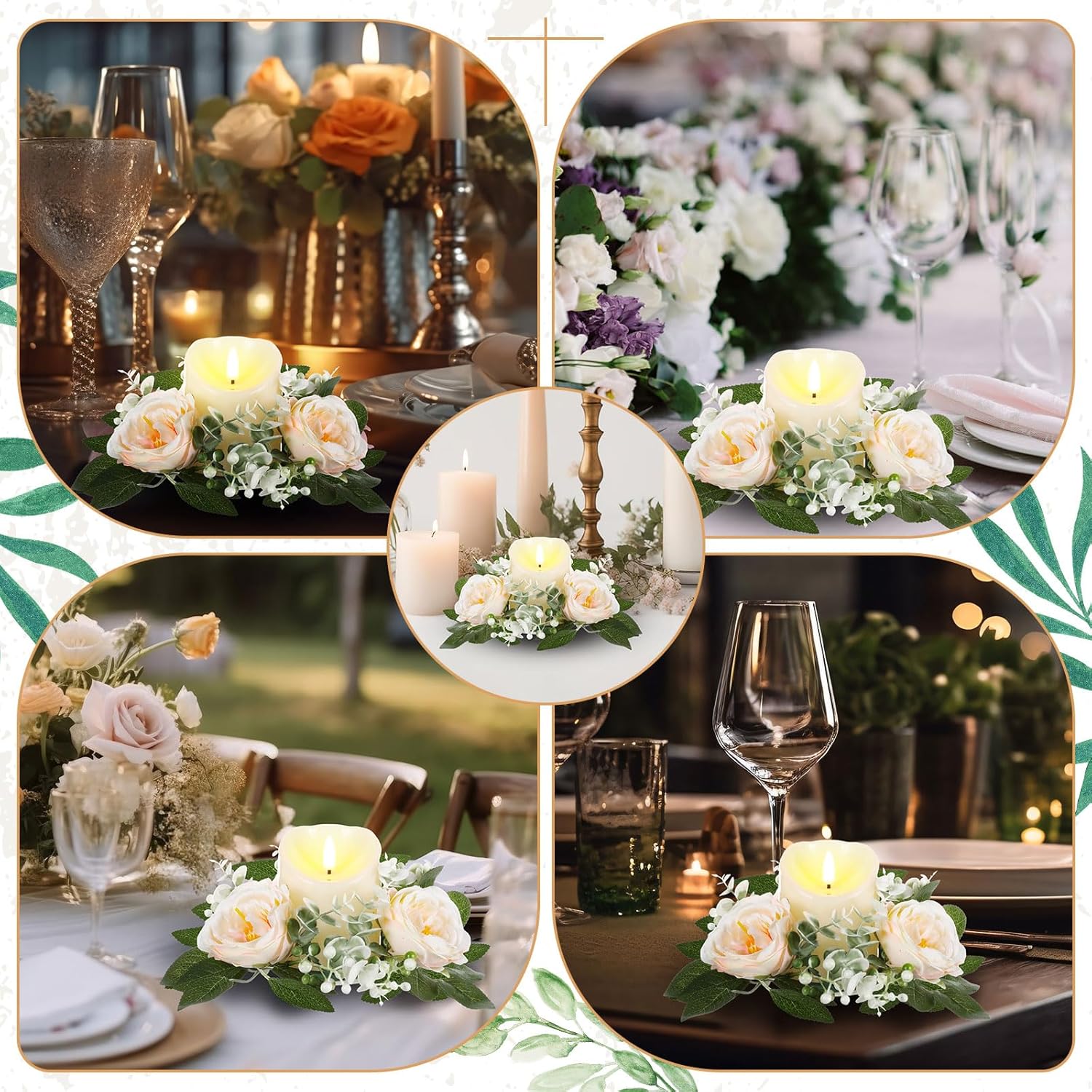 Yunlly 16 Piece Rose Candle Holder Set with LED Candles