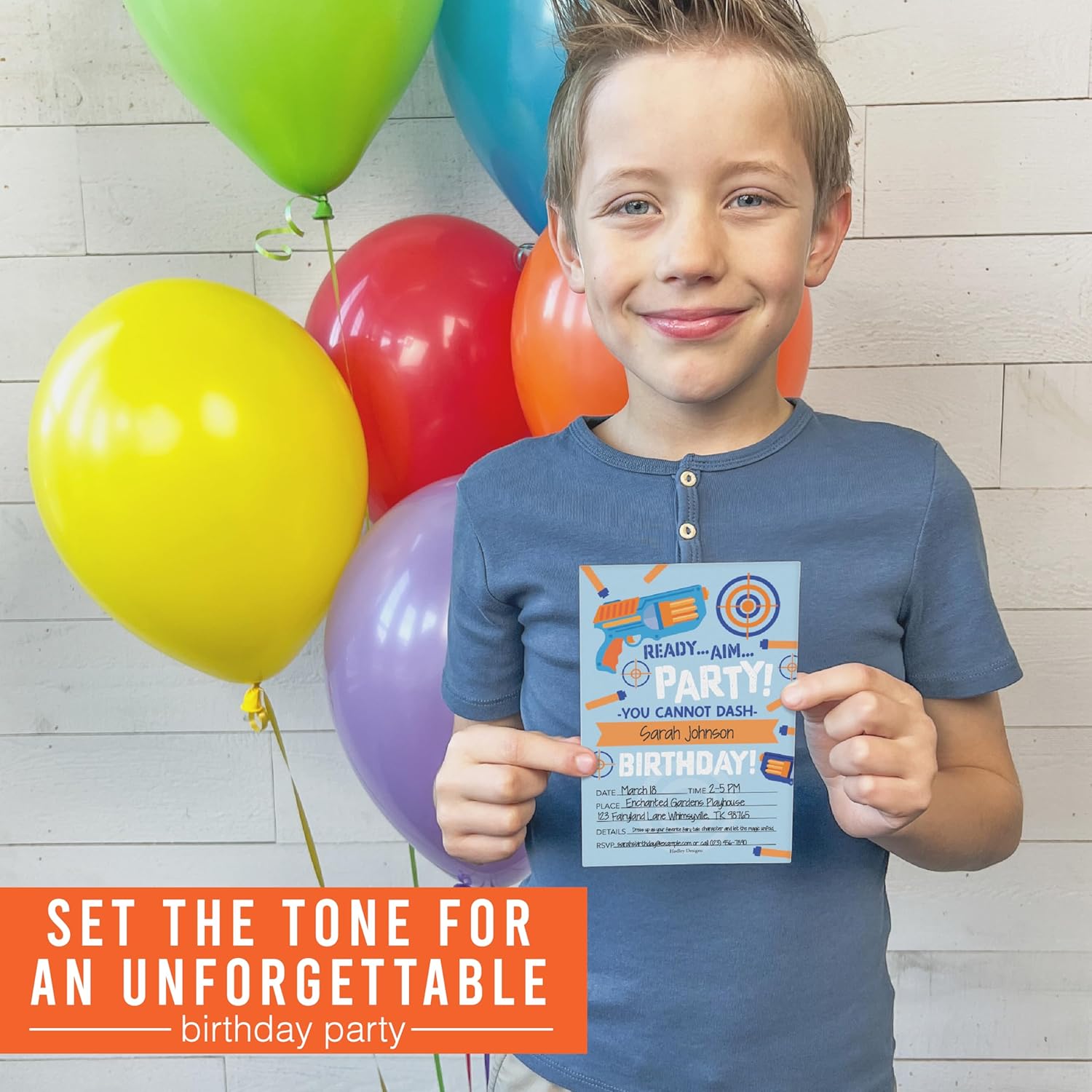 Hadley Designs Dart War Birthday Invitations for Boys
