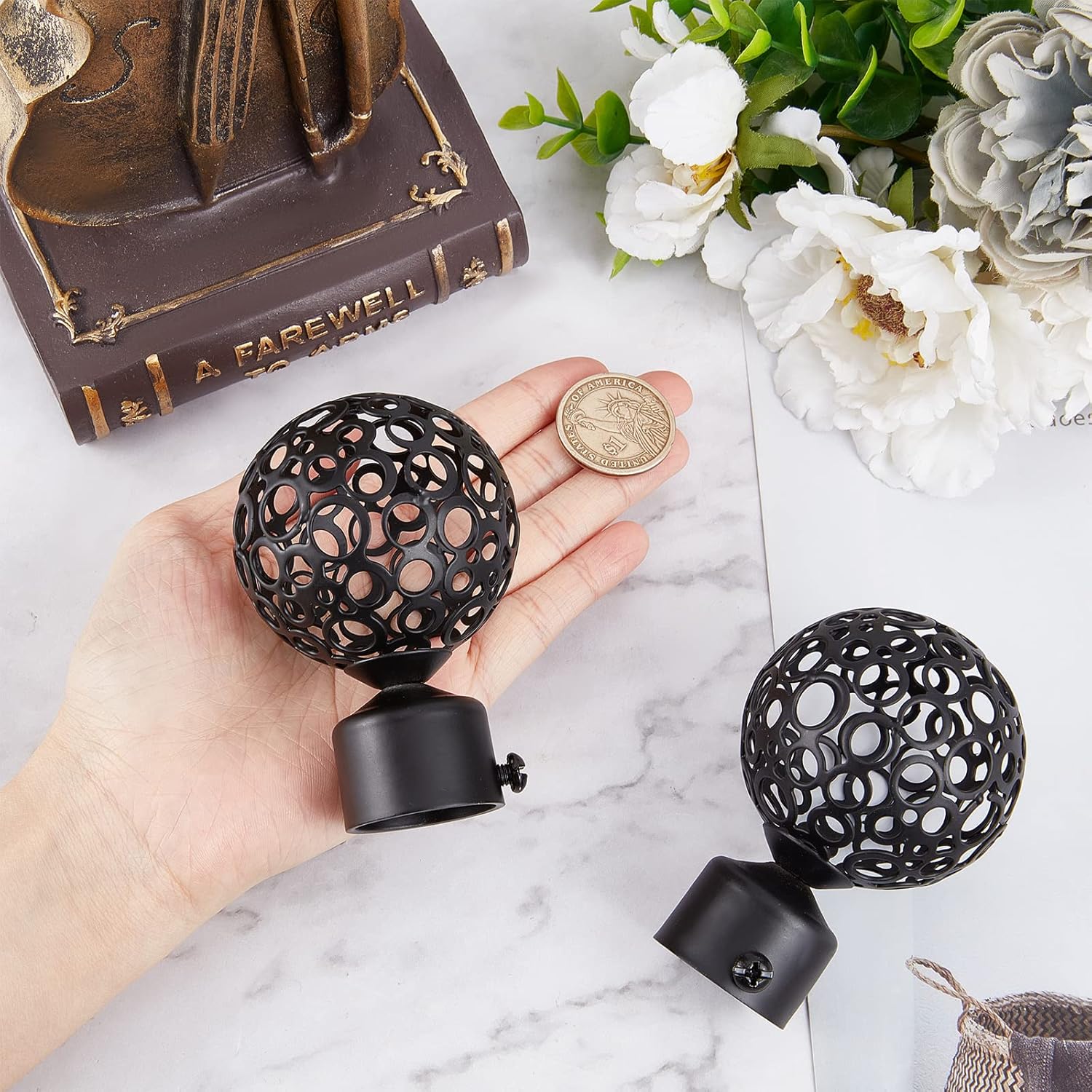 GORGECRAFT 2PCS Black Round Curtain Rod Finials