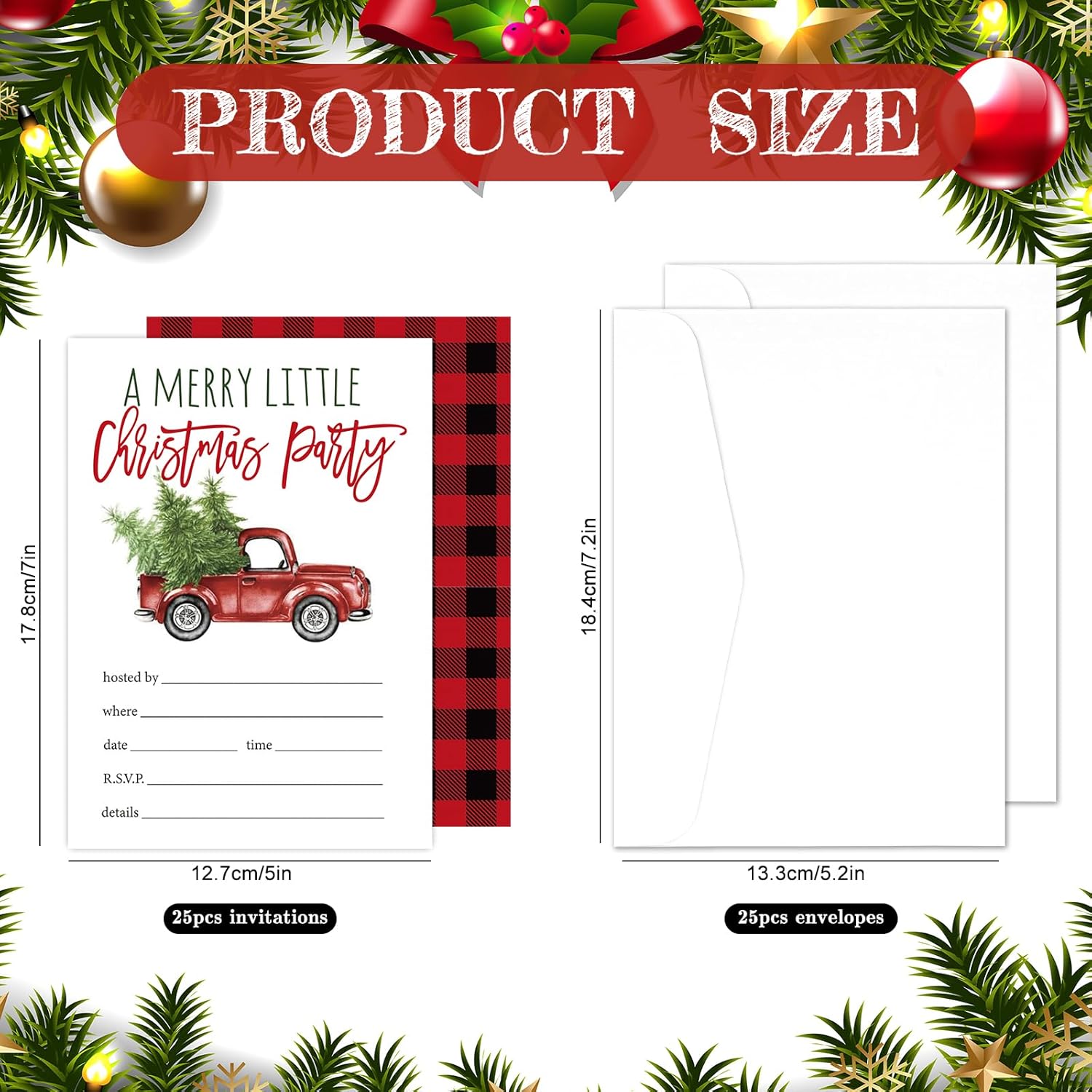 Whaline 25 Pack Christmas Party Invitations with Envelopes
