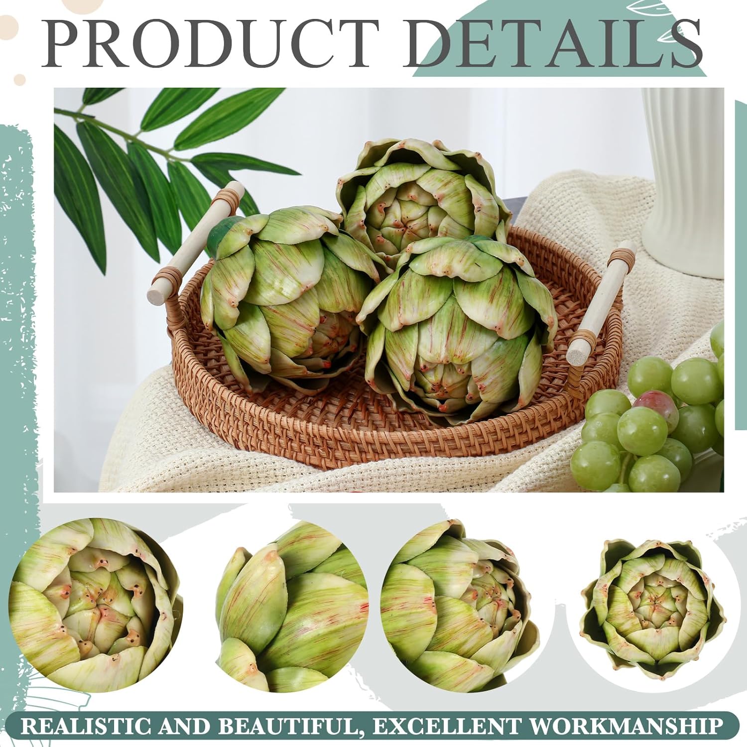 Timgle 12 Pcs Large Green Artificial Artichokes Decor