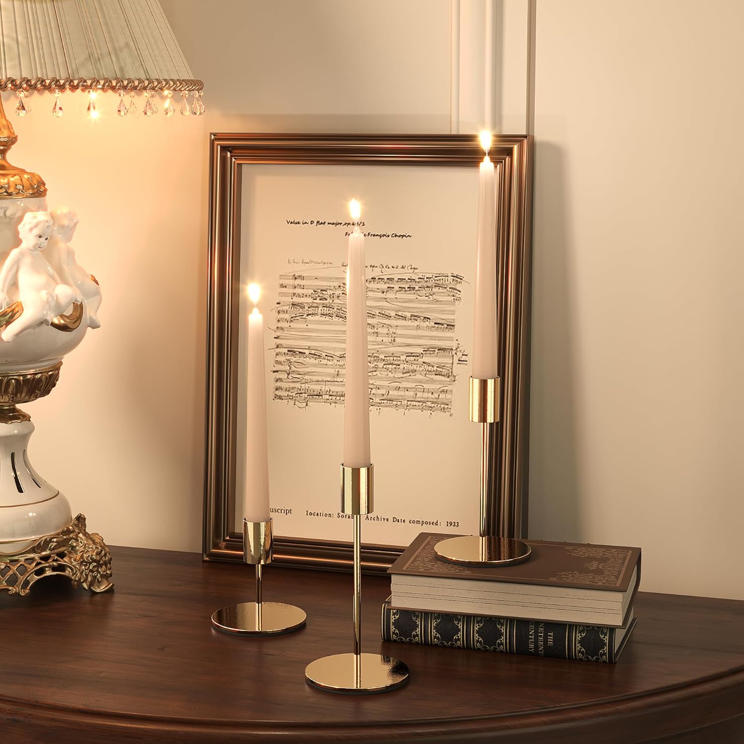 Set of 6 French Gold Taper Candle Holders