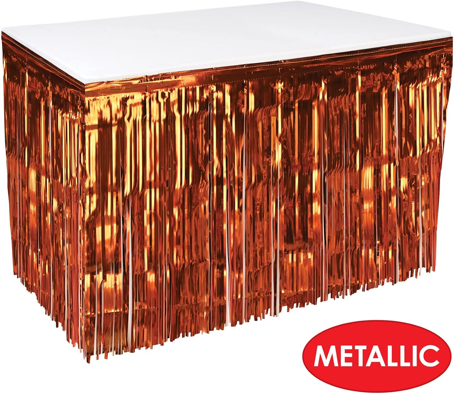 Beistle 1 Ply Metallic Plastic Foil Fringe Table Skirt Orange 30x14ft