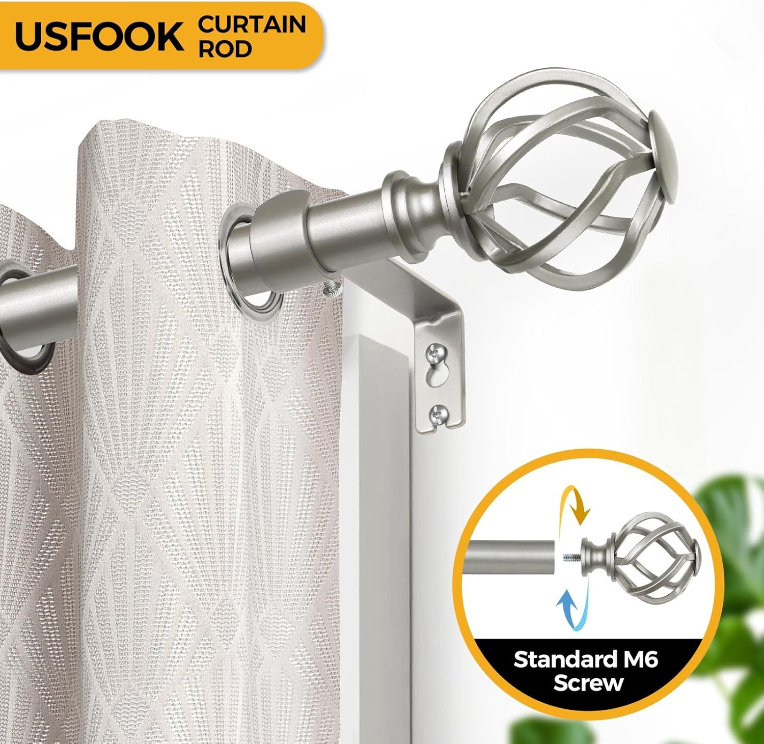 USFOOK Antique Silver Curtain Rod 32-58 Inches