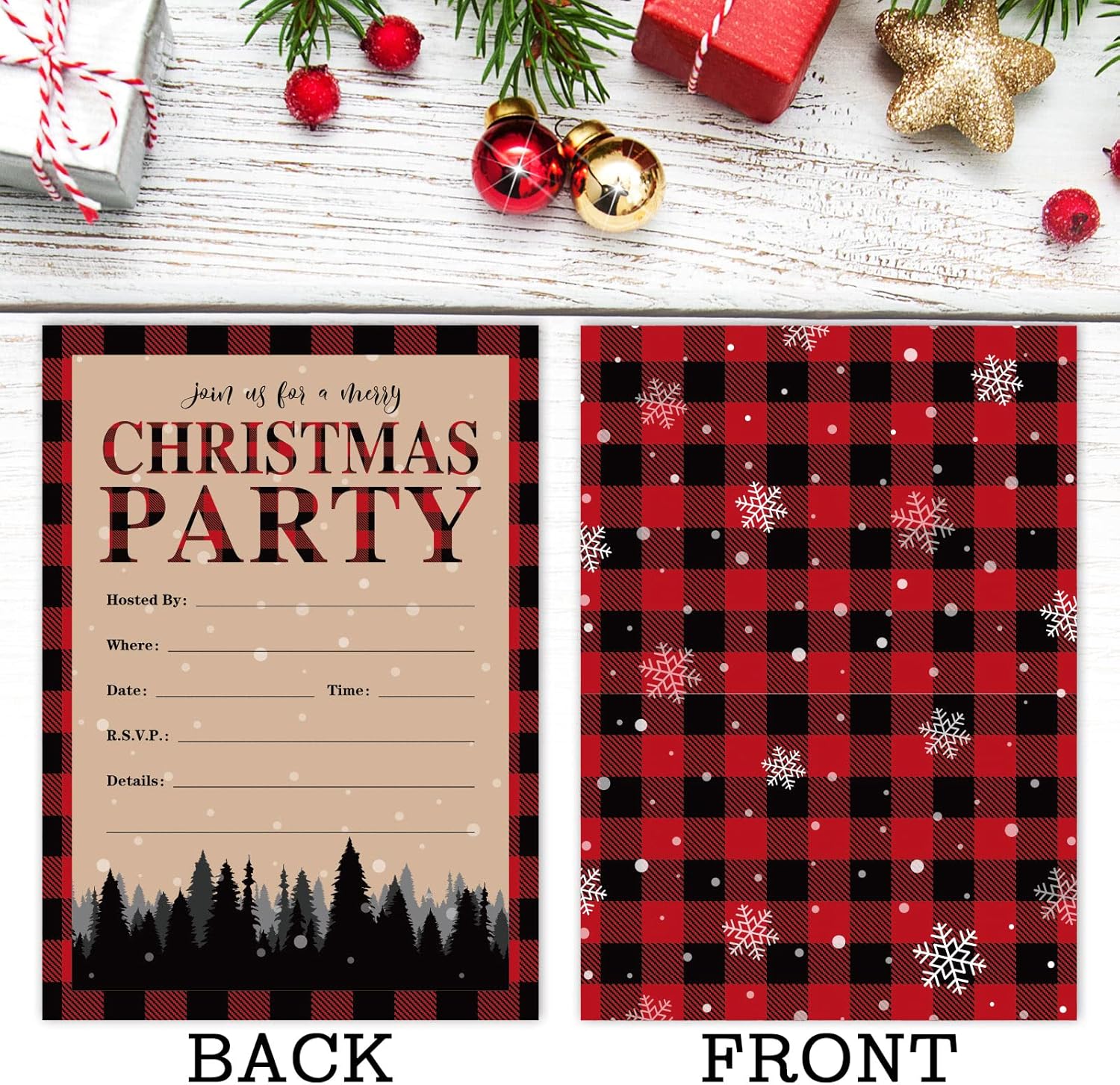 Whaline 25 Pack Christmas Invites with Kraft Envelopes