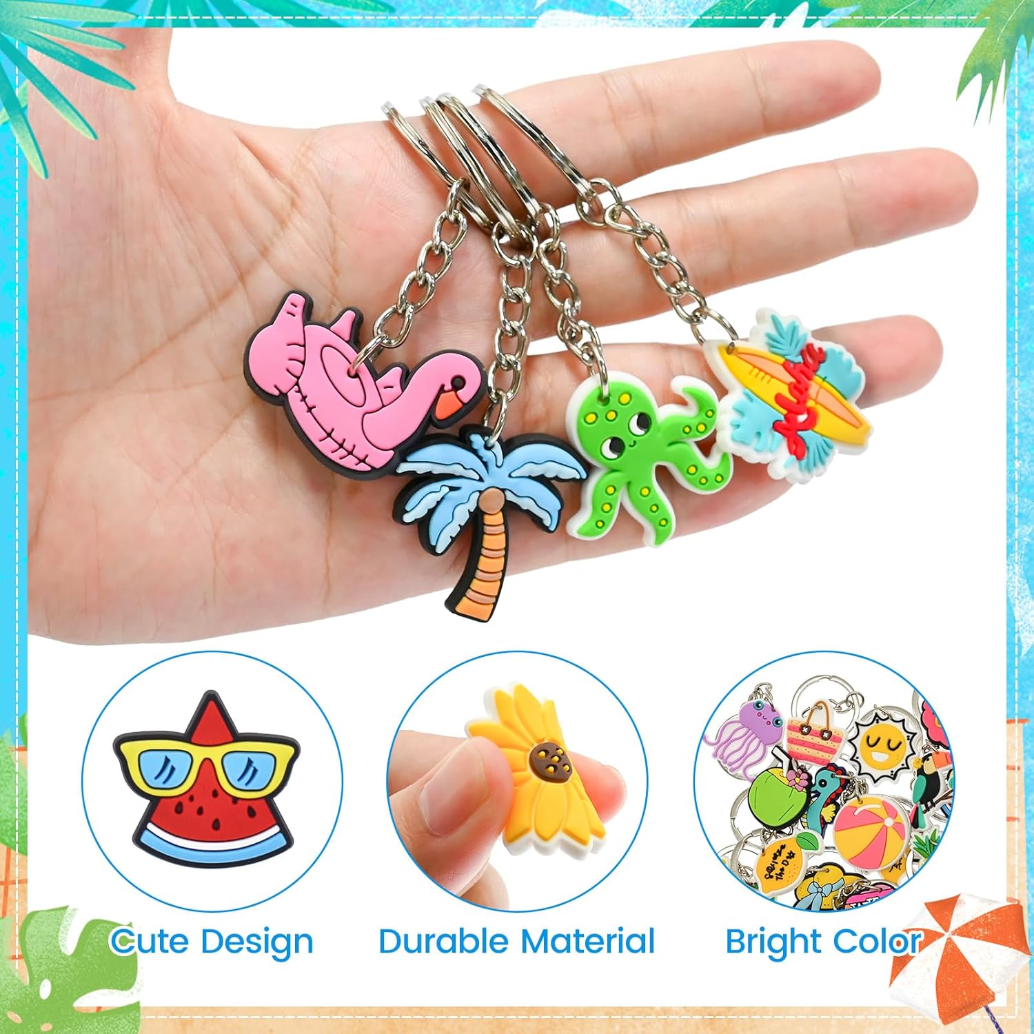 30pcs Cute Summer Keychain Charms for Bags and Keys