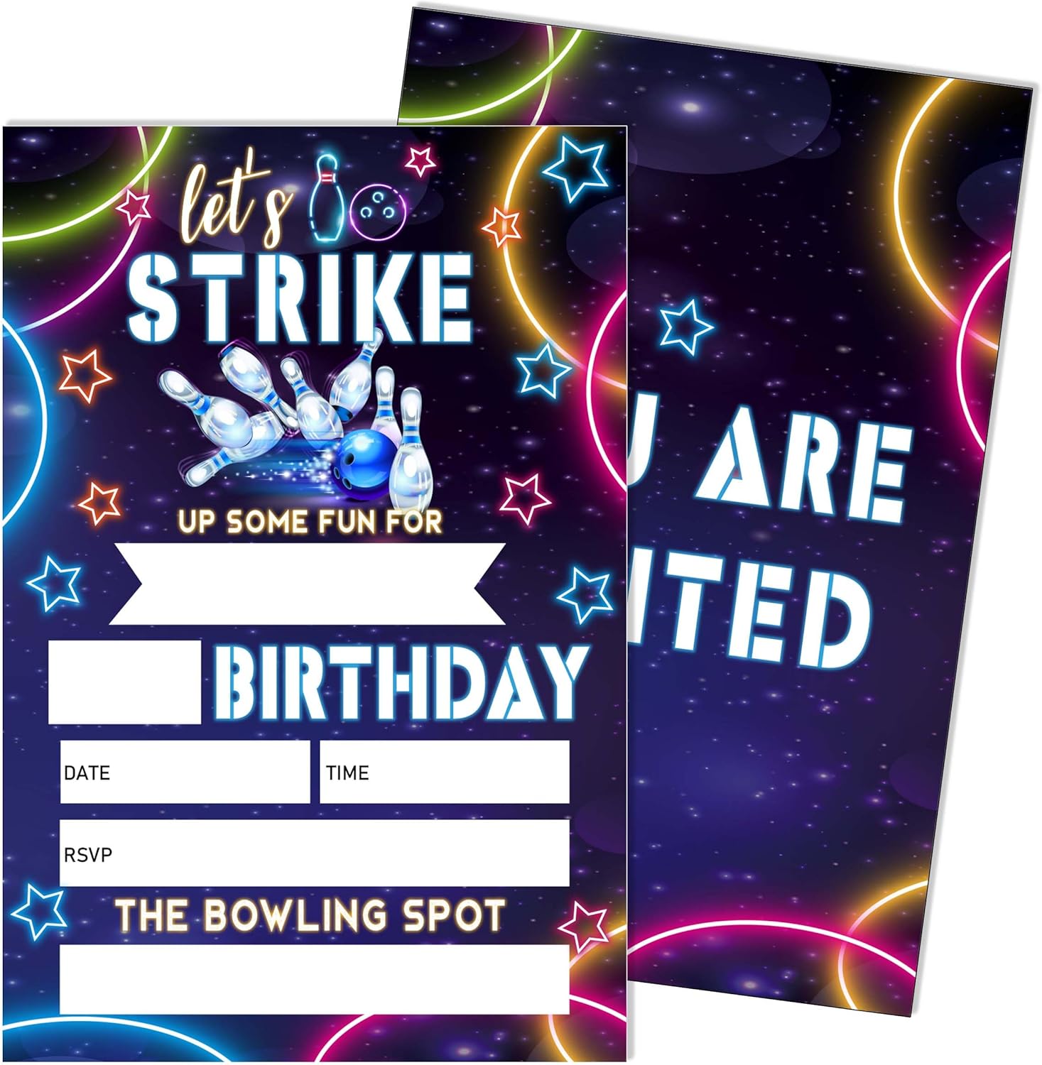 Eronm Neon Bowling Birthday Invitations 20 Pack with Envelopes